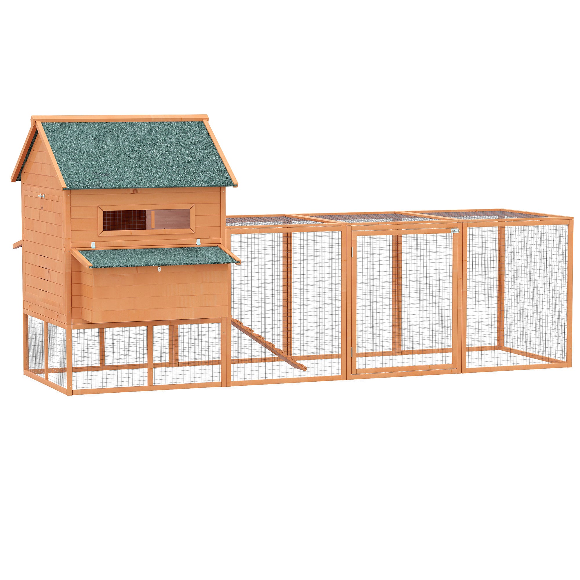 137" Chicken Coop for 8-10 Chickens, Large Chicken House, Wooden Poultry Hen Cage with Nesting Box and Run for Backyard, Orange - Orange