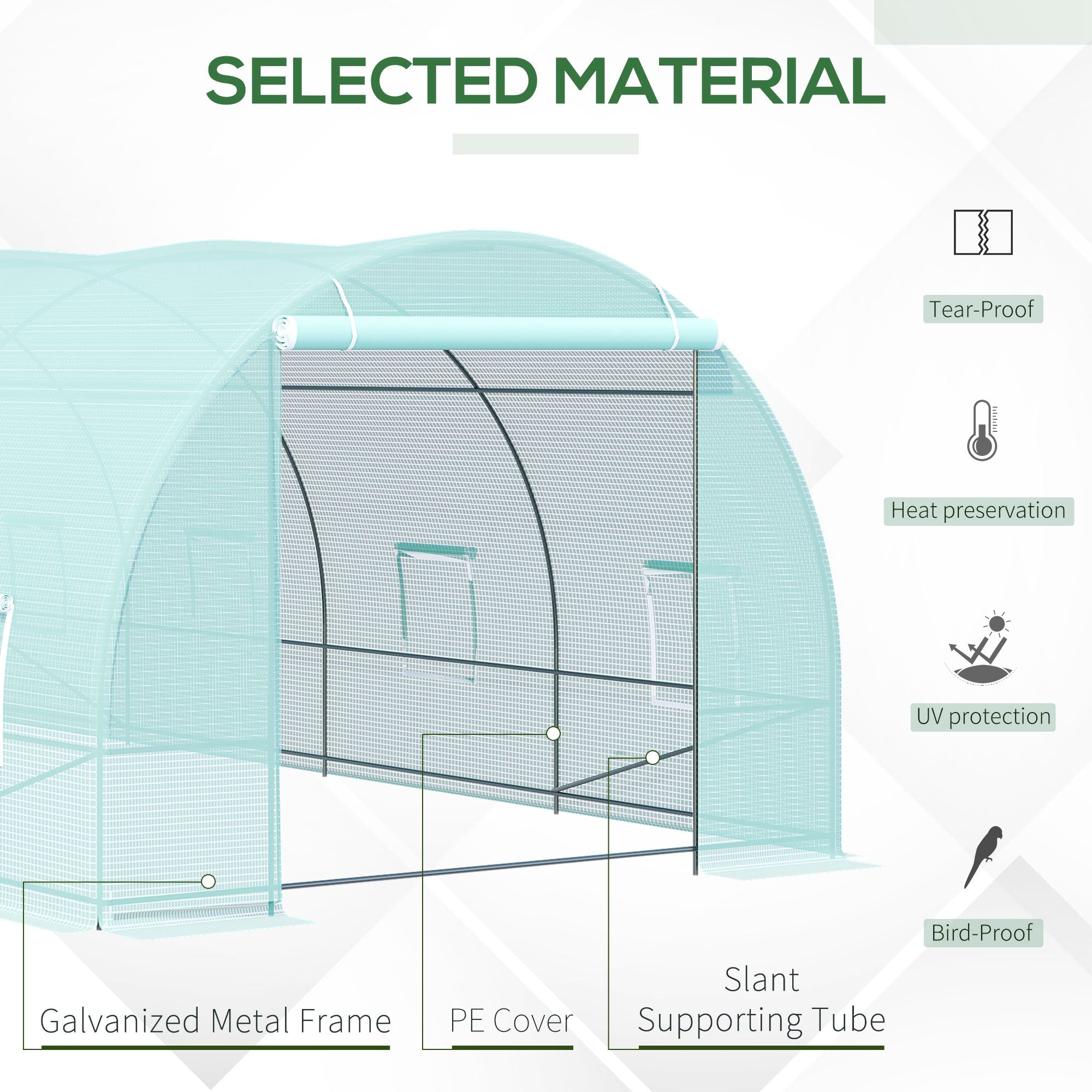 20' x 10' x 7' Walk-In Tunnel Greenhouse with Zippered Door & 8 Mesh Windows, Large Garden Green House Kit, Galvanized Steel Frame, Green - Green - Image 4