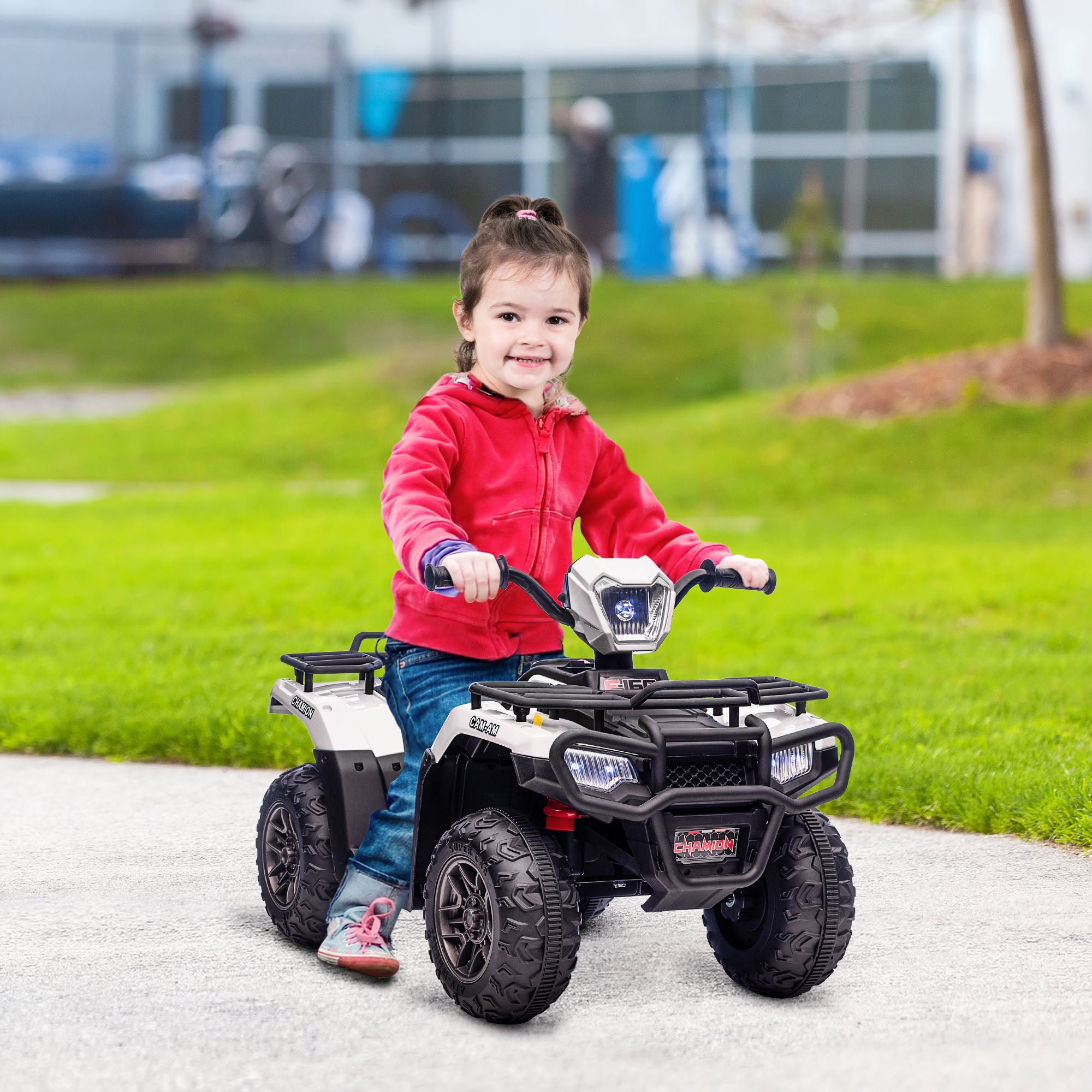 12V Electric Toy Car with Forward Backward Function, Music, LED Headlights, for Ages 3-5 Years, White