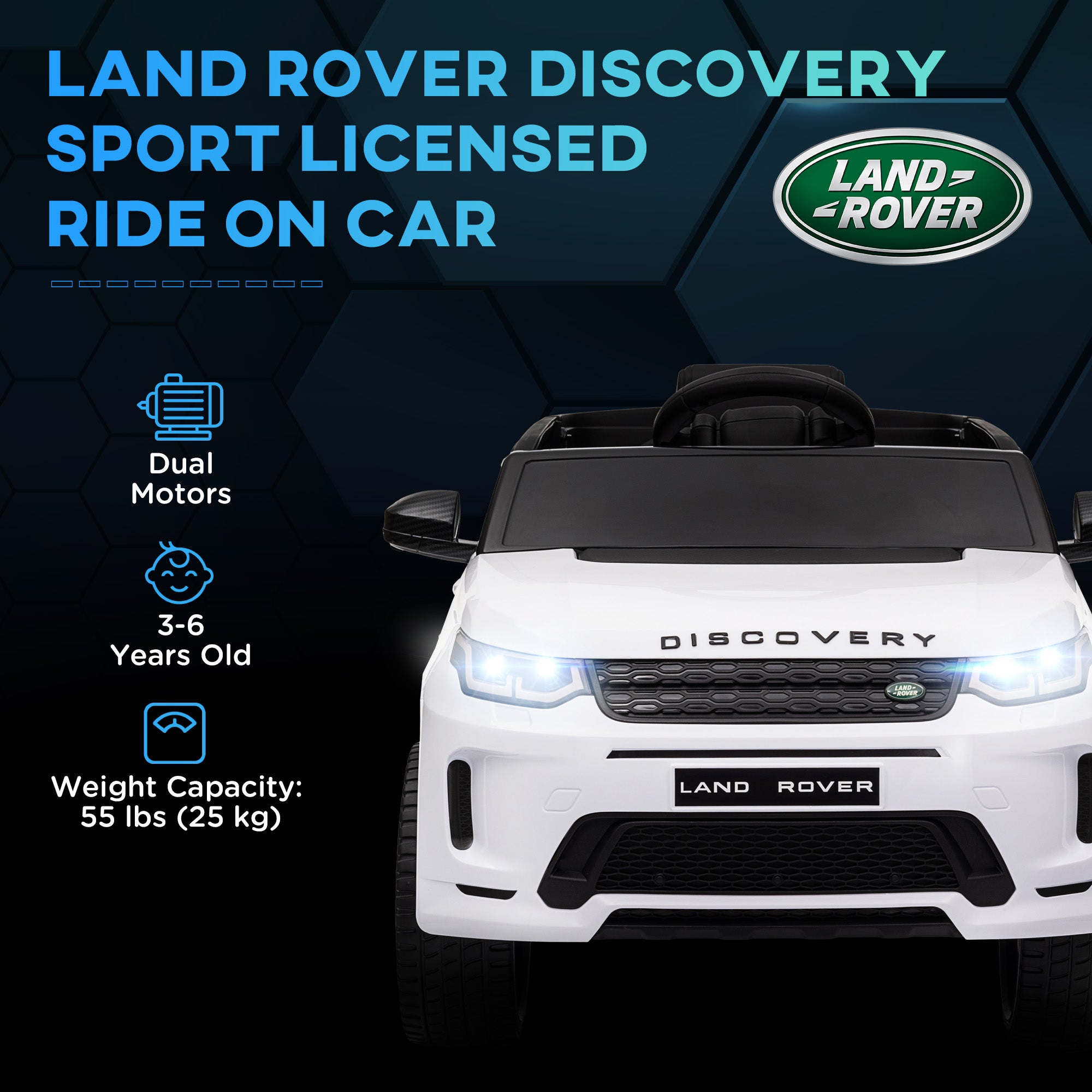 Land Rover Discovery Sport Licensed 12V Kids Ride on Car with Remote Control Soft Start, LED Lights, White