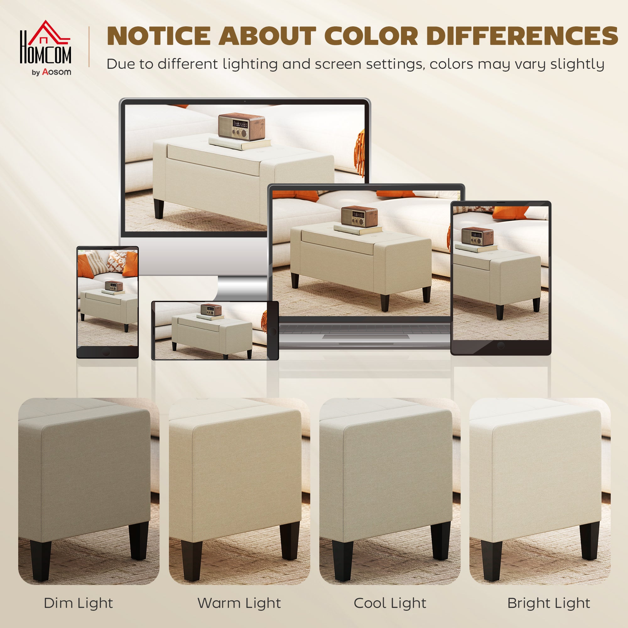 36" Ottoman with Storage, Storage Ottoman Bench with Lift Top and Rubberwood Legs, Linen Upholstered Entryway Seat with for Living Room, Bedroom, Holds up to 330 lb, Beige