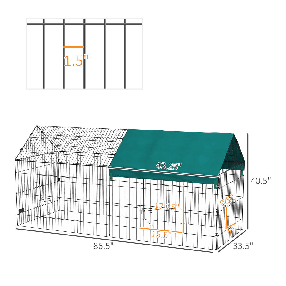 87" Small Animal Playpen with with Roof for Rabbits, Chicken, Chinchillas for Indoor/Outdoor Use, Green - Green - Image 3