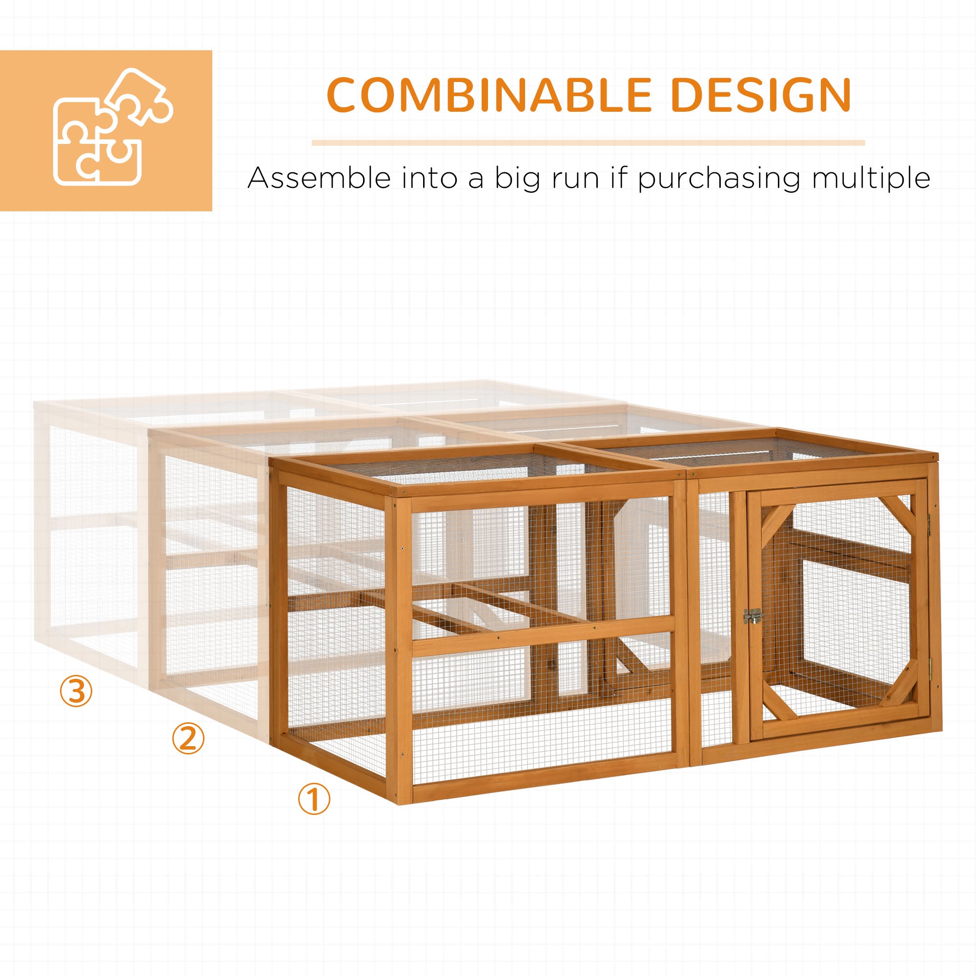 55" Wooden Chicken Coop Add-on Expansion, Mini Chicken Coop Outdoor Chicken Run Hen House with Combinable Design - Orange - Image 7