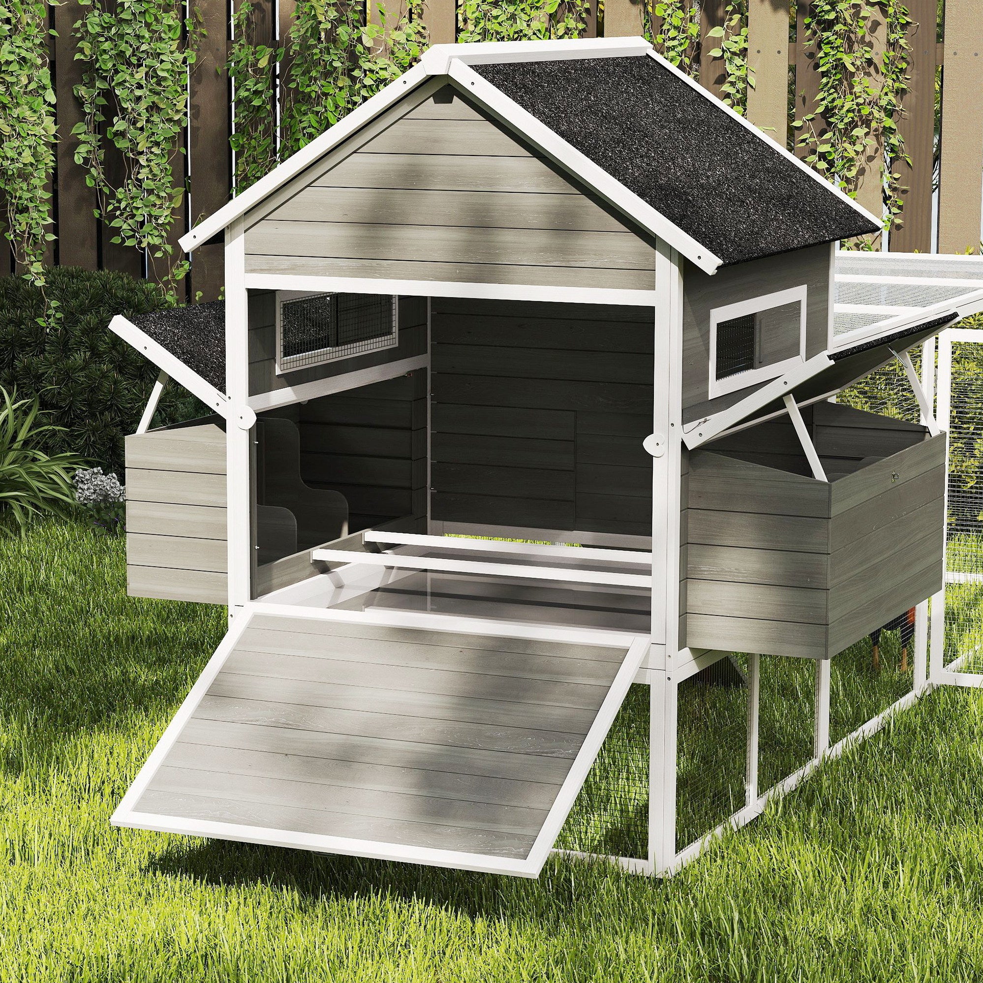 137" Wooden Chicken Coop for 8-10 Chickens, Backyard, Dark Gray - Dark Gray - Image 8