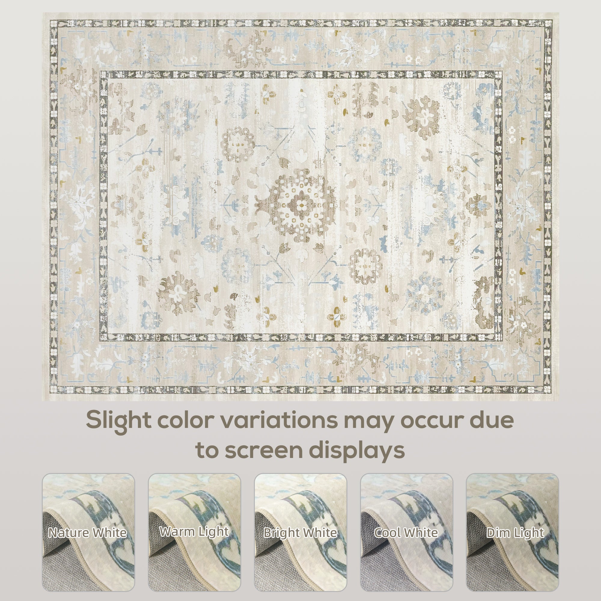 5x7 Area Rug, Indoor Boho Machine Washable Carpet for Living Room, Bedroom, Dining Room, Kitchen, Blue