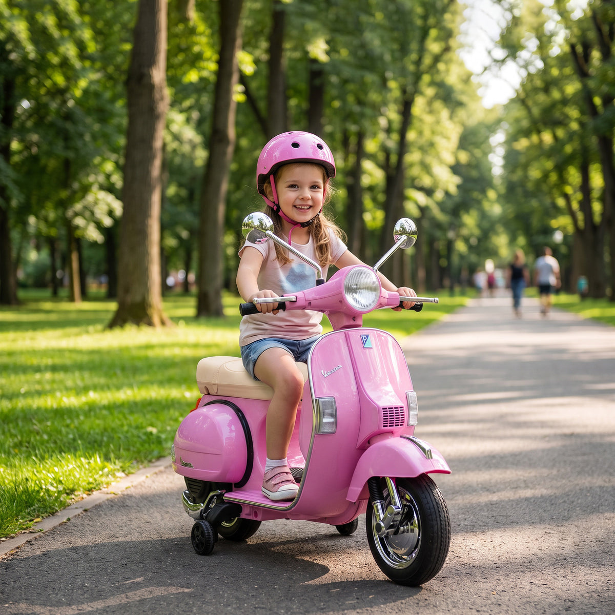 12V Kid Motorcycle, Electric Motorbike with Training Wheels, Rear Suspension, Steering Limitation for 3-6 Years, Pink
