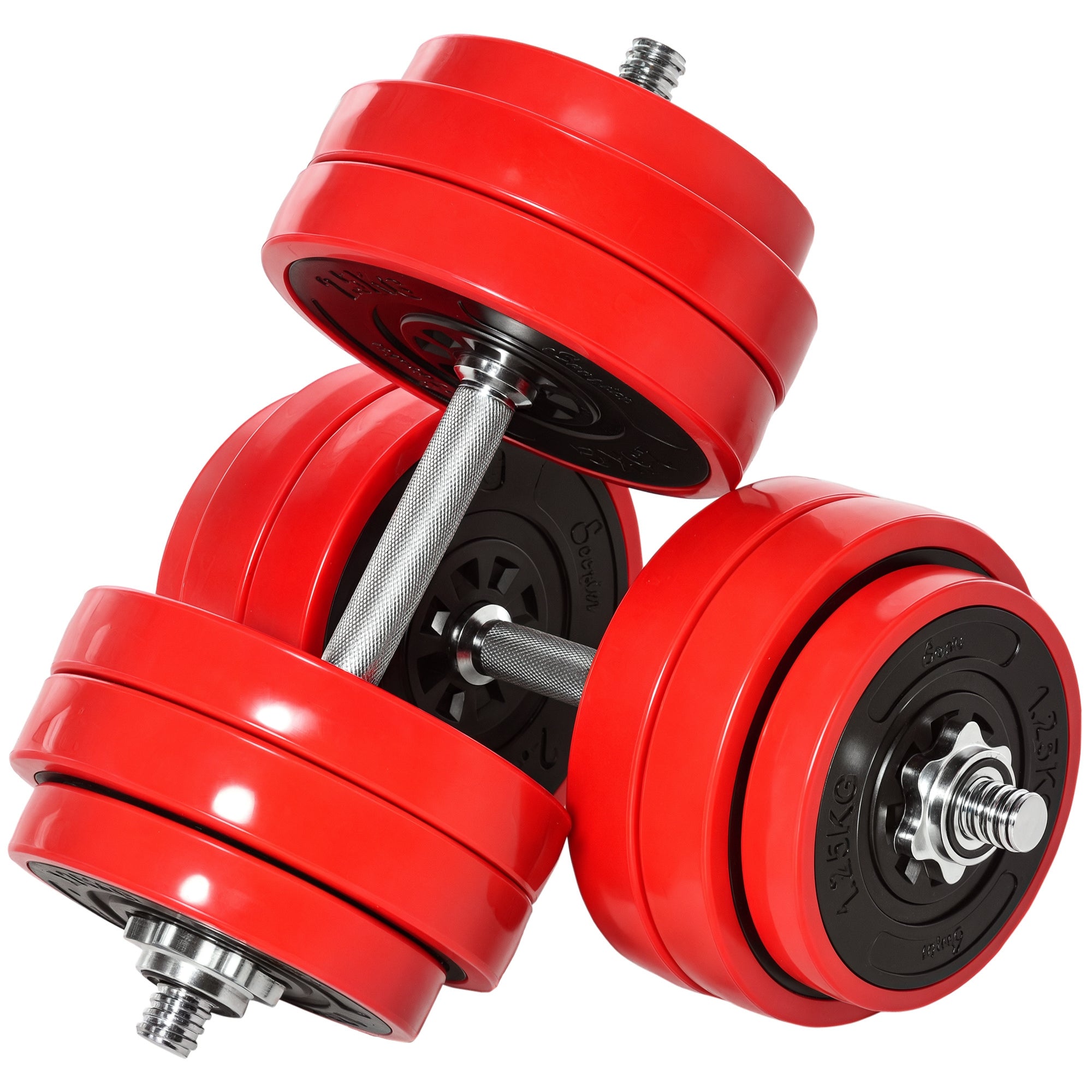 Adjustable Dumbbell Set, 66lbs Convertible to Barbell Weight Set for Home Gym Women and Men Weight Lifting Training, Red