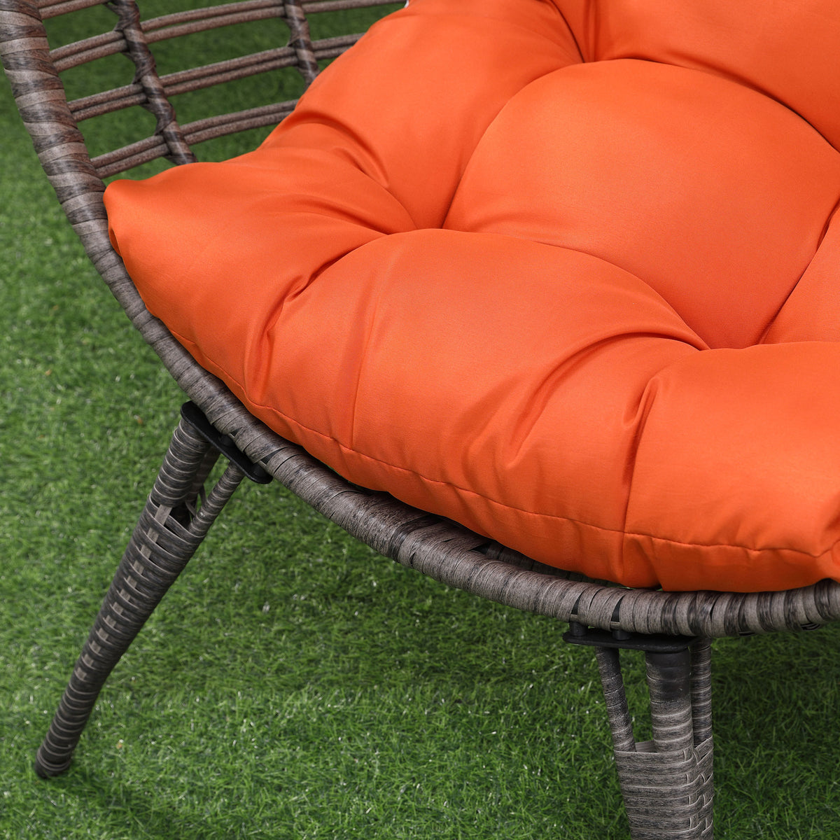 Patio Wicker Egg Chair w/ Soft Cushion, Teardrop Cuddle Seat, Outdoor / Indoor Patio Chair, PE Plastic Rattan Furniture with Adjustable Height Feet Pads, Orange