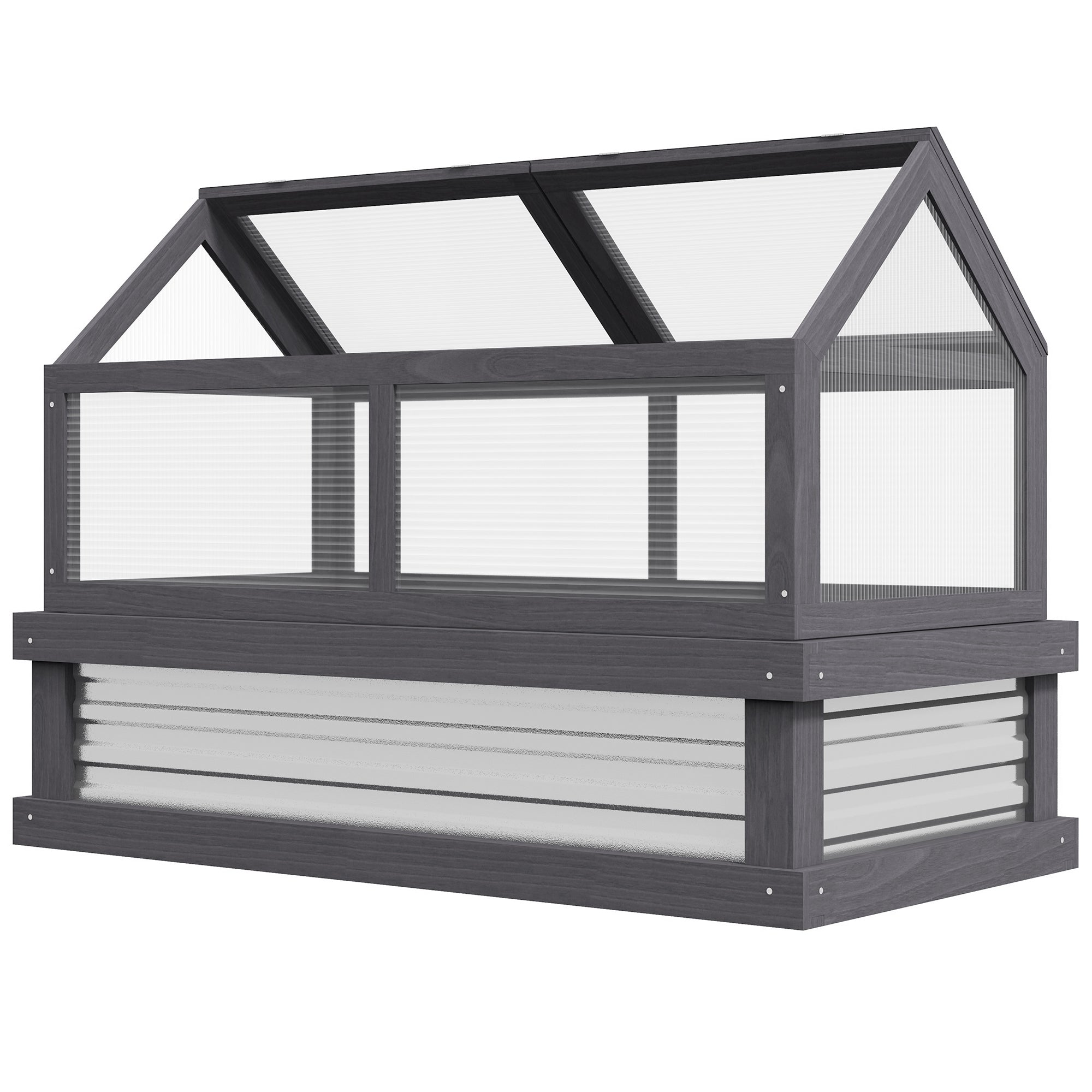 Raised Garden Flower Bed Kit w/ Greenhouse, Wooden Cold Frame Planter, Gray - Gray