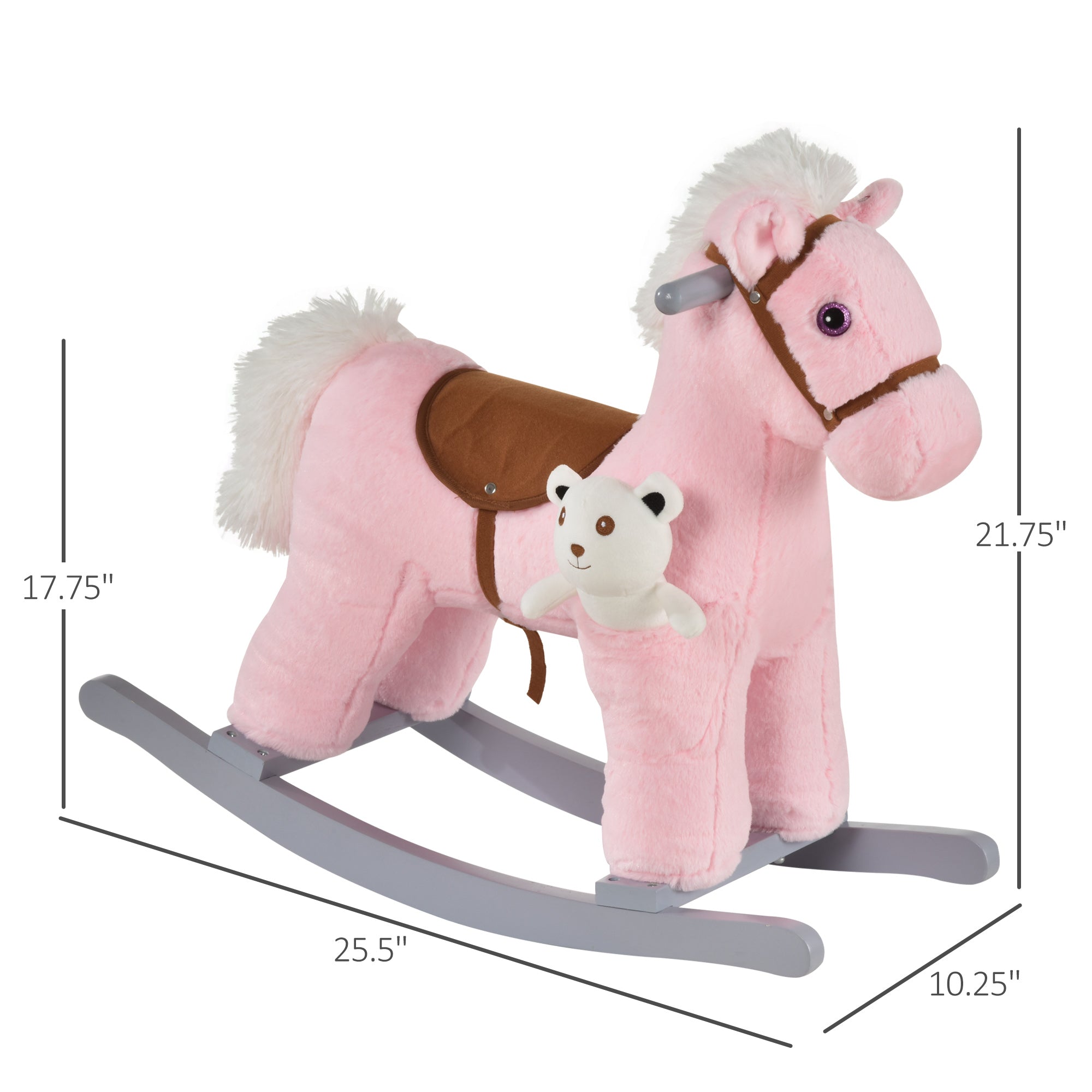 Kids Rocking Horse with Bear Toy, Plush Animal Rocker with Fun Realistic Sounds for Toddler 18-36 Months, Pink