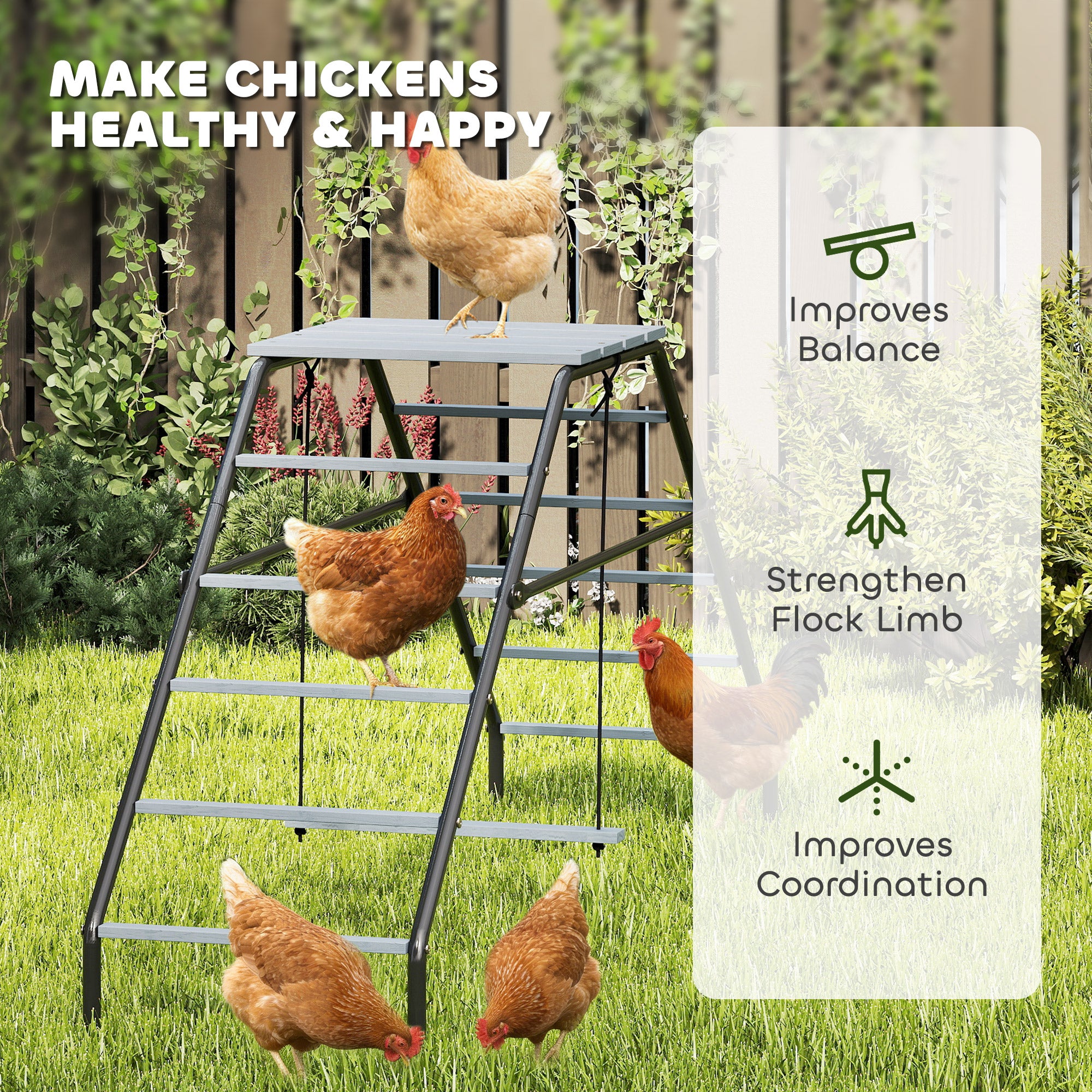 Chicken Coop Perches with Adjustable Swing, 10 Roosting Bars, for Backyard, Farm - Gray - Image 8