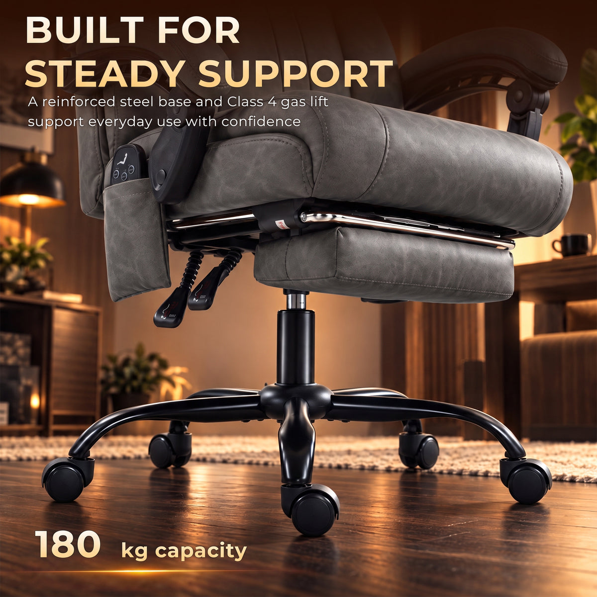 Massage Office Chair Vibration Computer Chair Heated Reclining PU Leather Footrest Height Adjustable Gray