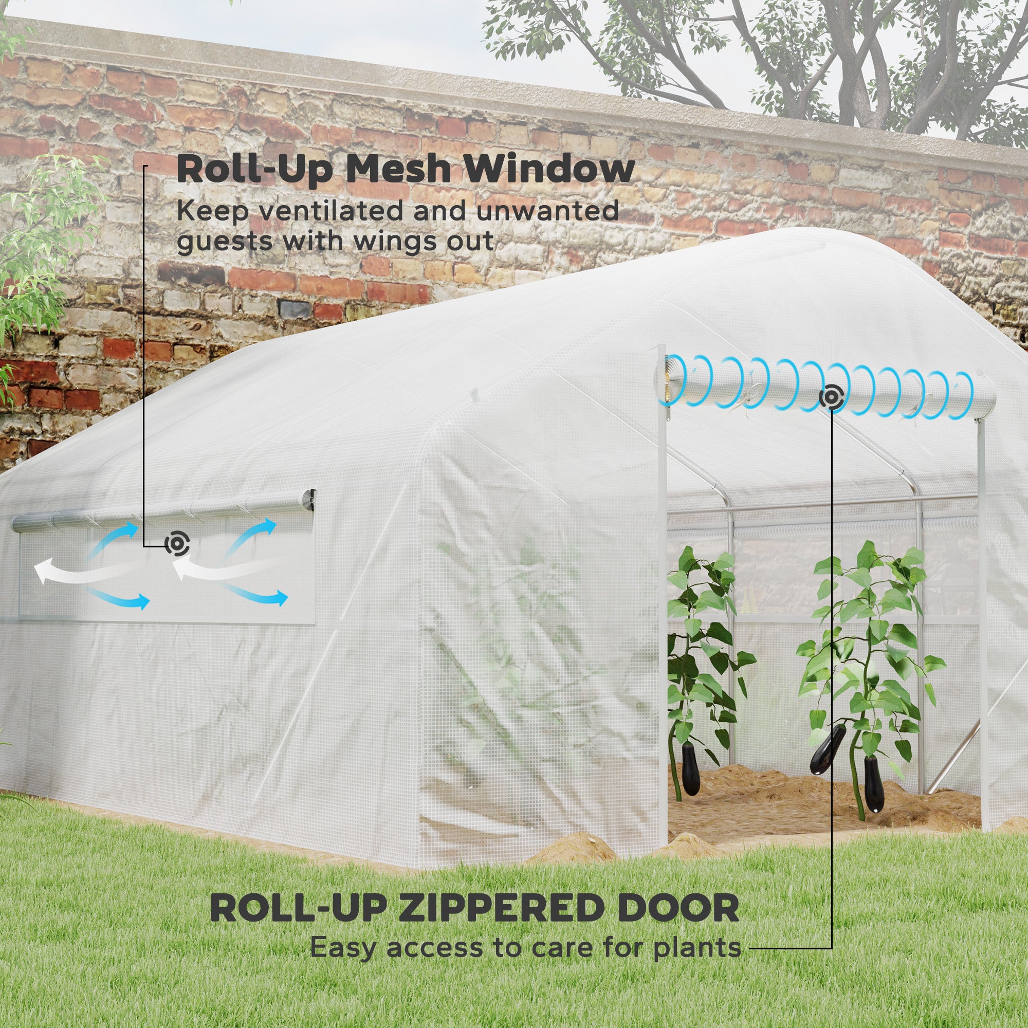 13' x 10' x 6.5' Tunnel Greenhouse Hoop House with Upgraded Galvanized Steel Frame and Large Windows, White - White - Image 5