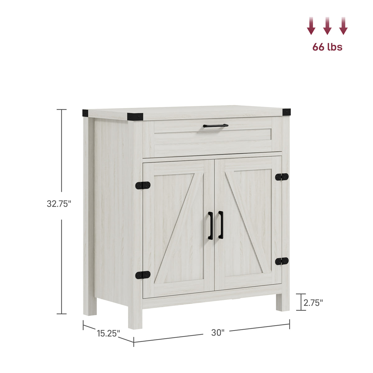 Modern Farmhouse Sideboard with Storage, Buffet Cabinet with 2 Barn Doors and Drawer for Dining Room, White Oak