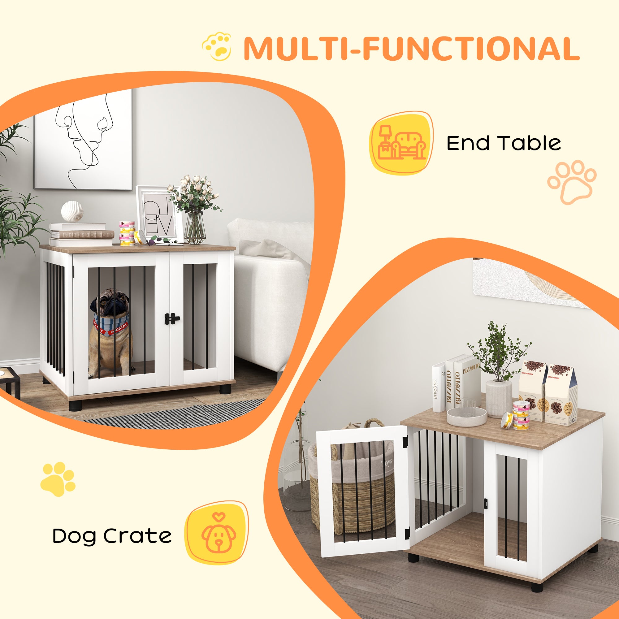 Dog Kennel Furniture Side End Table Indoor with Lockable Door, for Small and Medium Dogs, Walnut Brown - Brown - Image 5