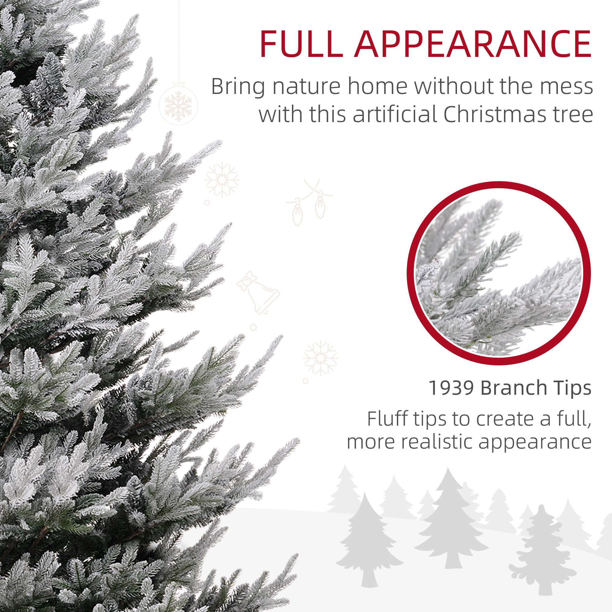 9 FT Artificial Christmas Tree, Flocked Hinged Xmas Tree with 1939 Tips, Steel Base, Auto Open, Green