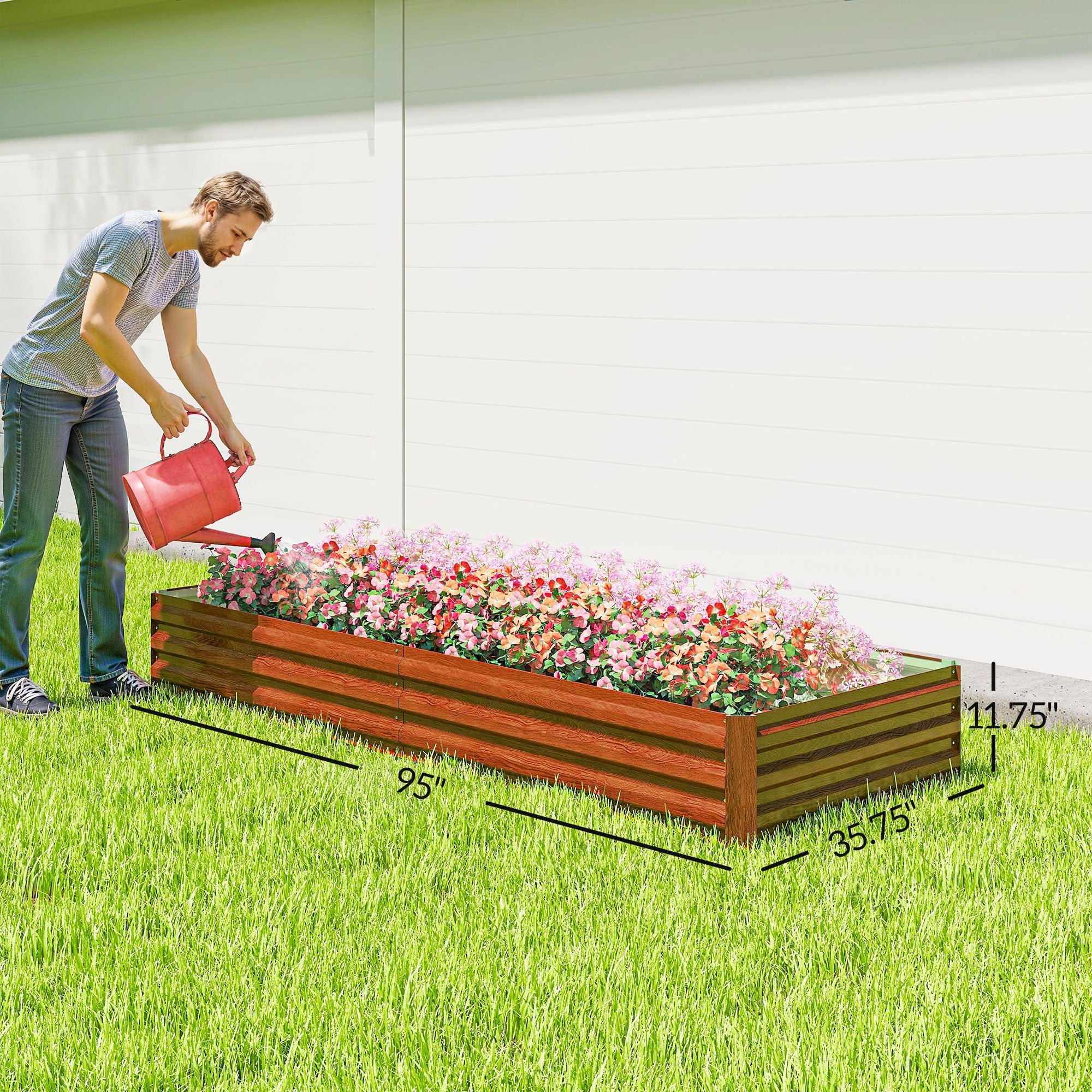 95" x 36" x 12" Galvanized Raised Garden Bed, Easy DIY and Cleaning for Growing Flowers, Herbs, Succulents, Natural Wood - Natural Wood - Image 3