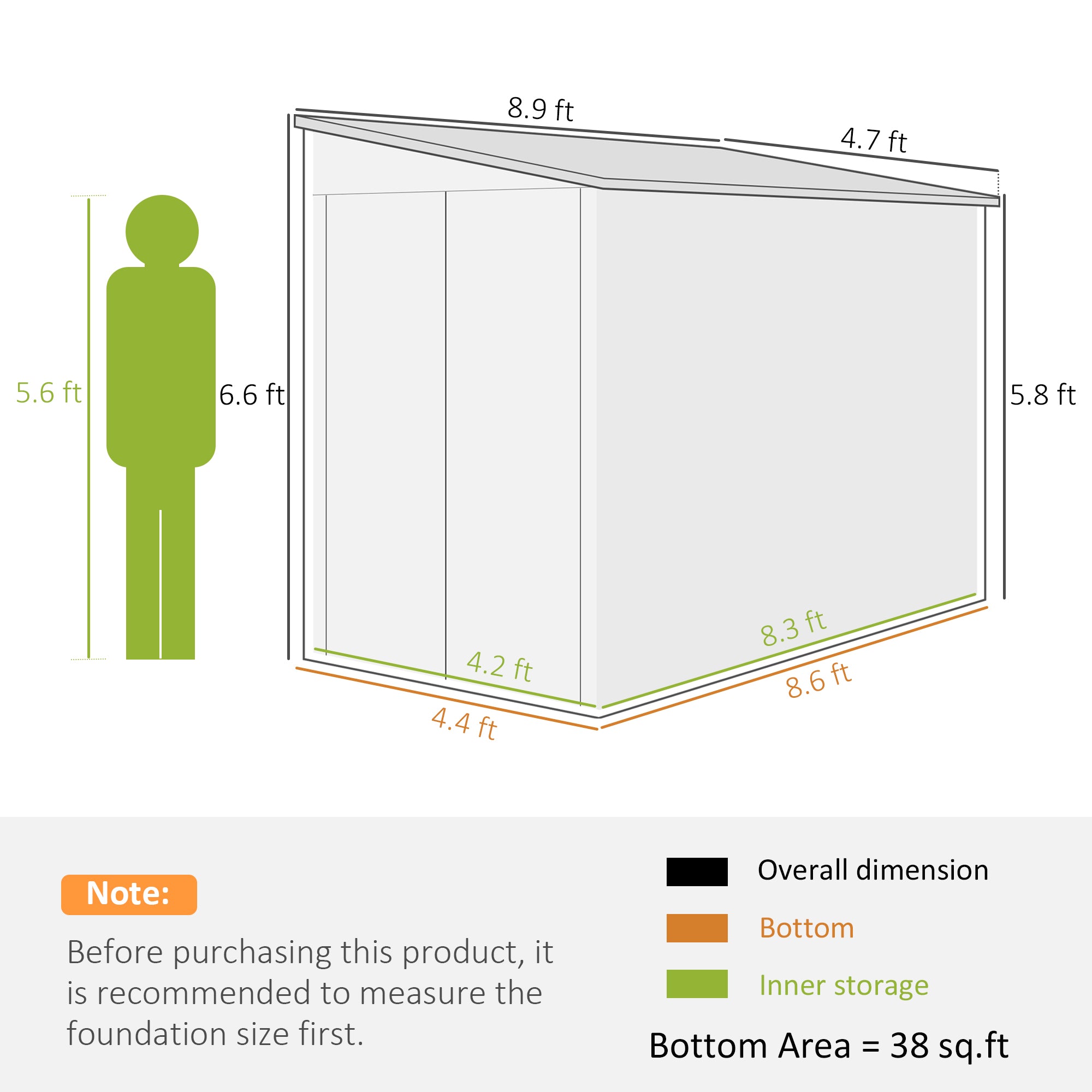 Metal Lean to Shed, 4.6' x 9', with Foundation Kit, Lockable Doors, for Outdoor Patio Lawn, Brown - Brown - Image 3