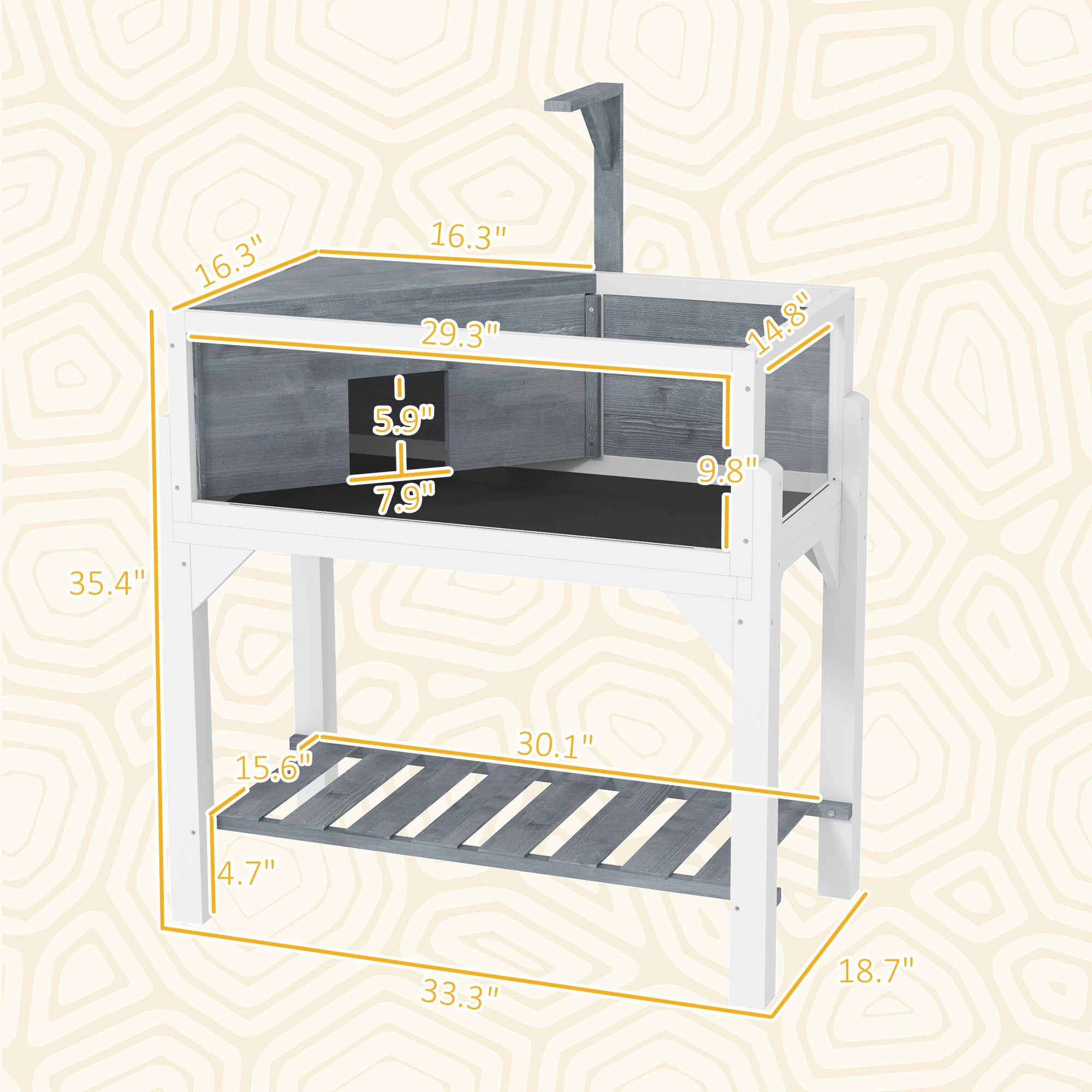 Wooden Tortoise Habitat with Storage Shelf, Tortoise Enclosure with Clear Windows, Openable Top, Lamp Holder, Gray - Gray - Image 3