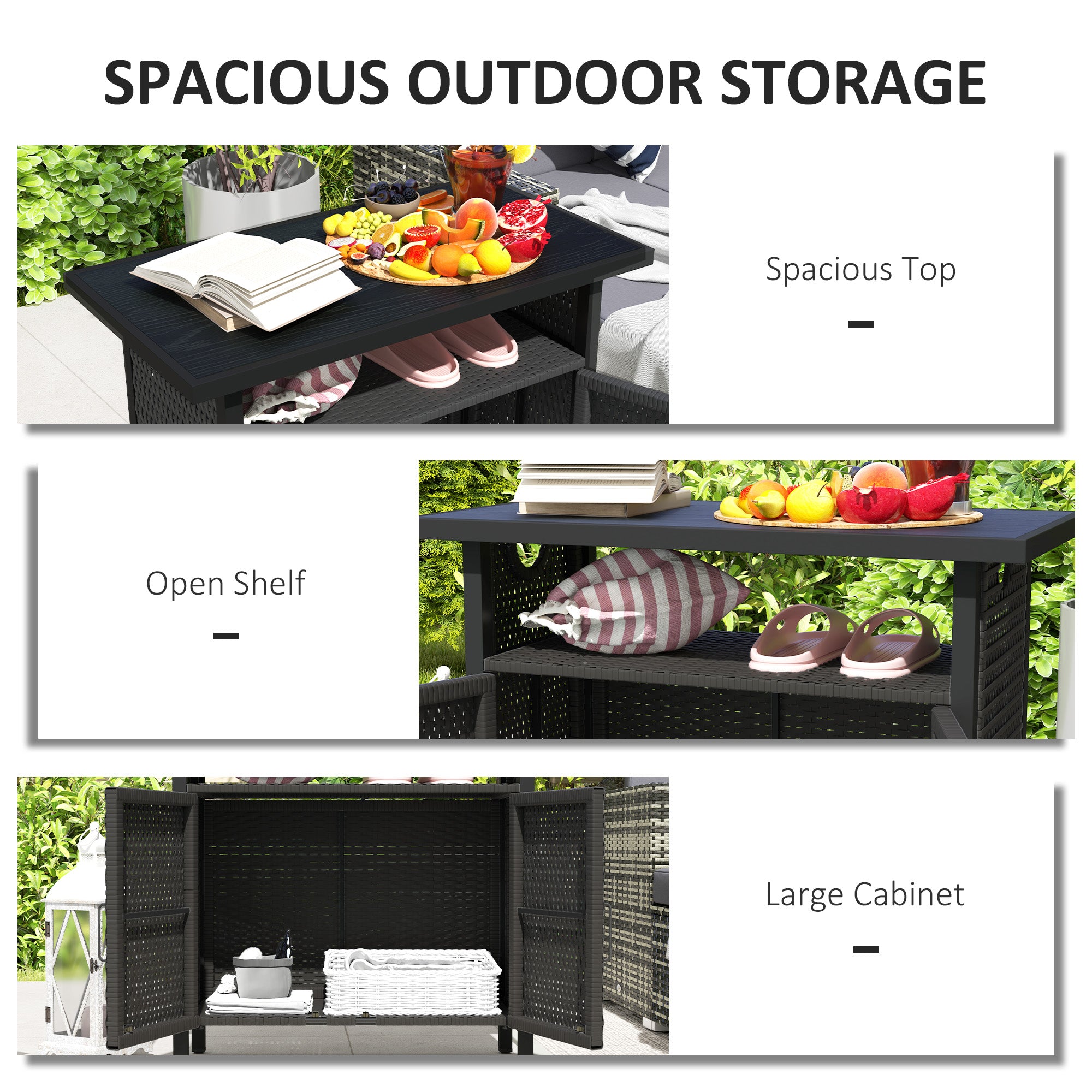 Outdoor Pool Towel Storage Cabinet Organizer, Outdoor Bar Table with Shelf and Cabinet, Pool Towel Holder Pool Valet with Weather-Resistant PE Rattan and Steel Frame, Espresso - Espresso - Image 4