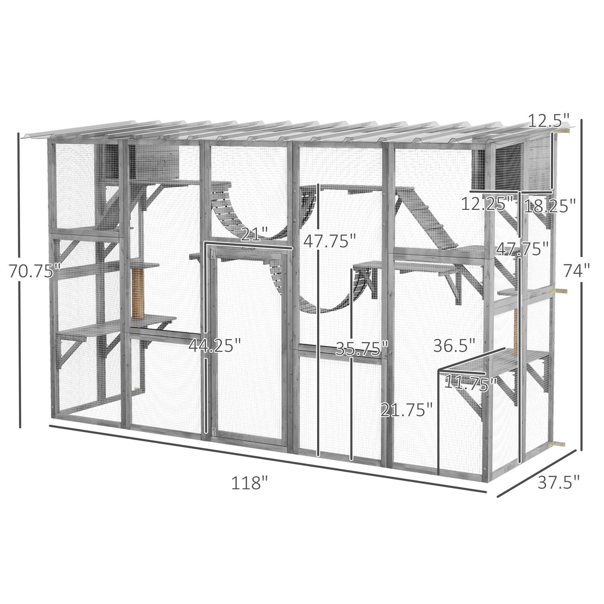 Catio Playground Cat Window Box Outside Enclosure for Multiple Cats w/ Shelves & Bridges, Gray - Gray - Image 3