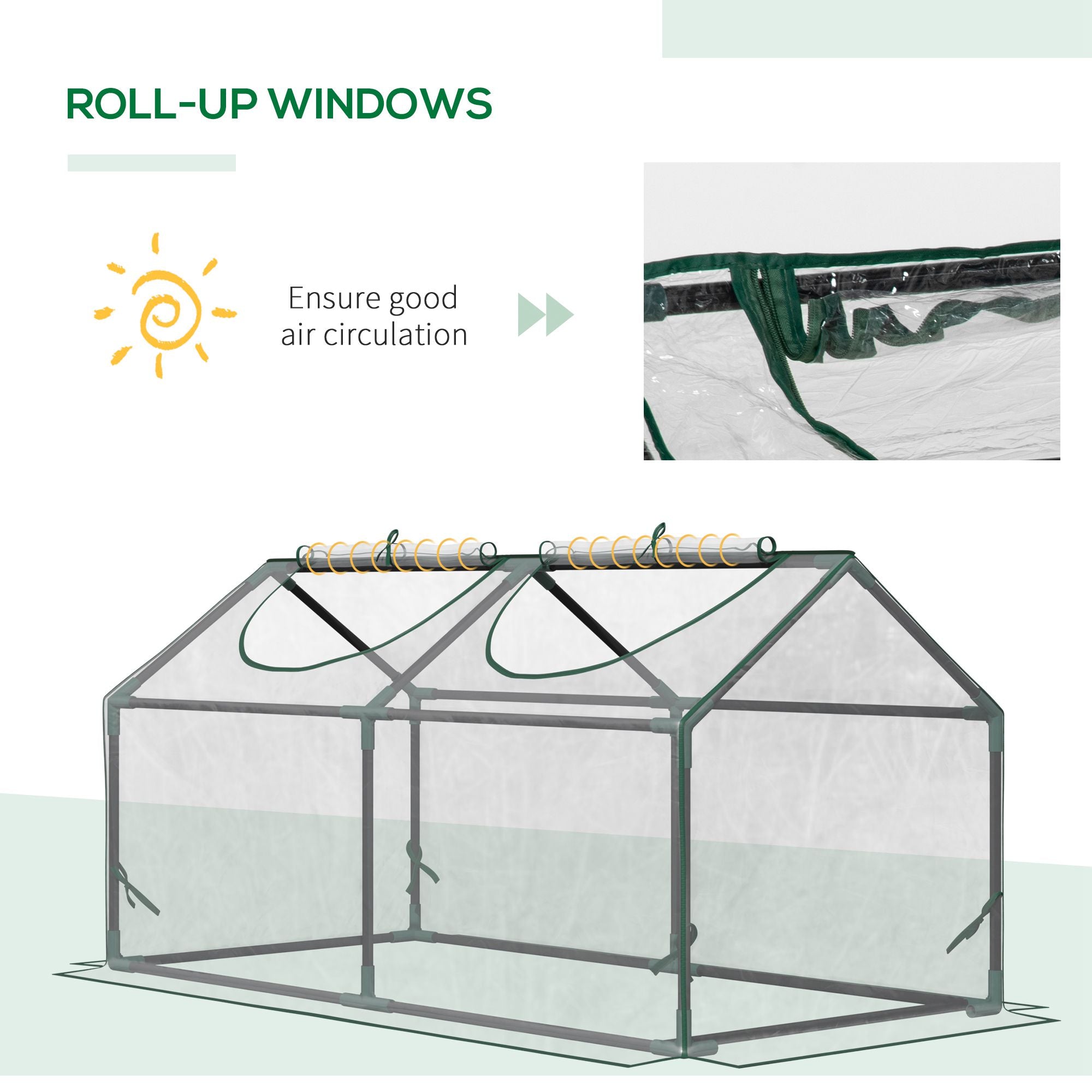 4' x 2' x 2' Portable Mini Greenhouse, Small Green House with PVC Cover, Roll-up Zippered Windows for Indoor, Outdoor Garden, Clear - Clear - Image 6