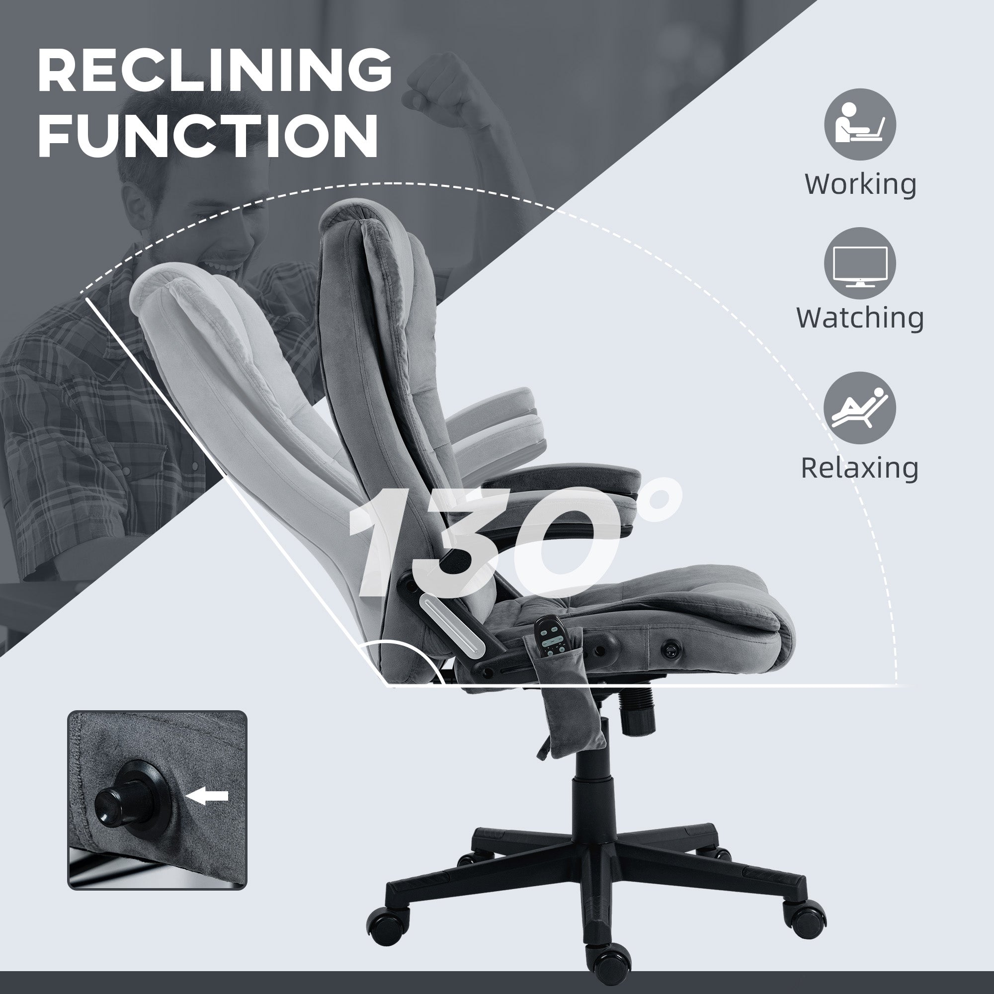 6 Point Executive Office Chair with Heat, Velvet High Back Vibrating Massage Office Chair, Dark Gray
