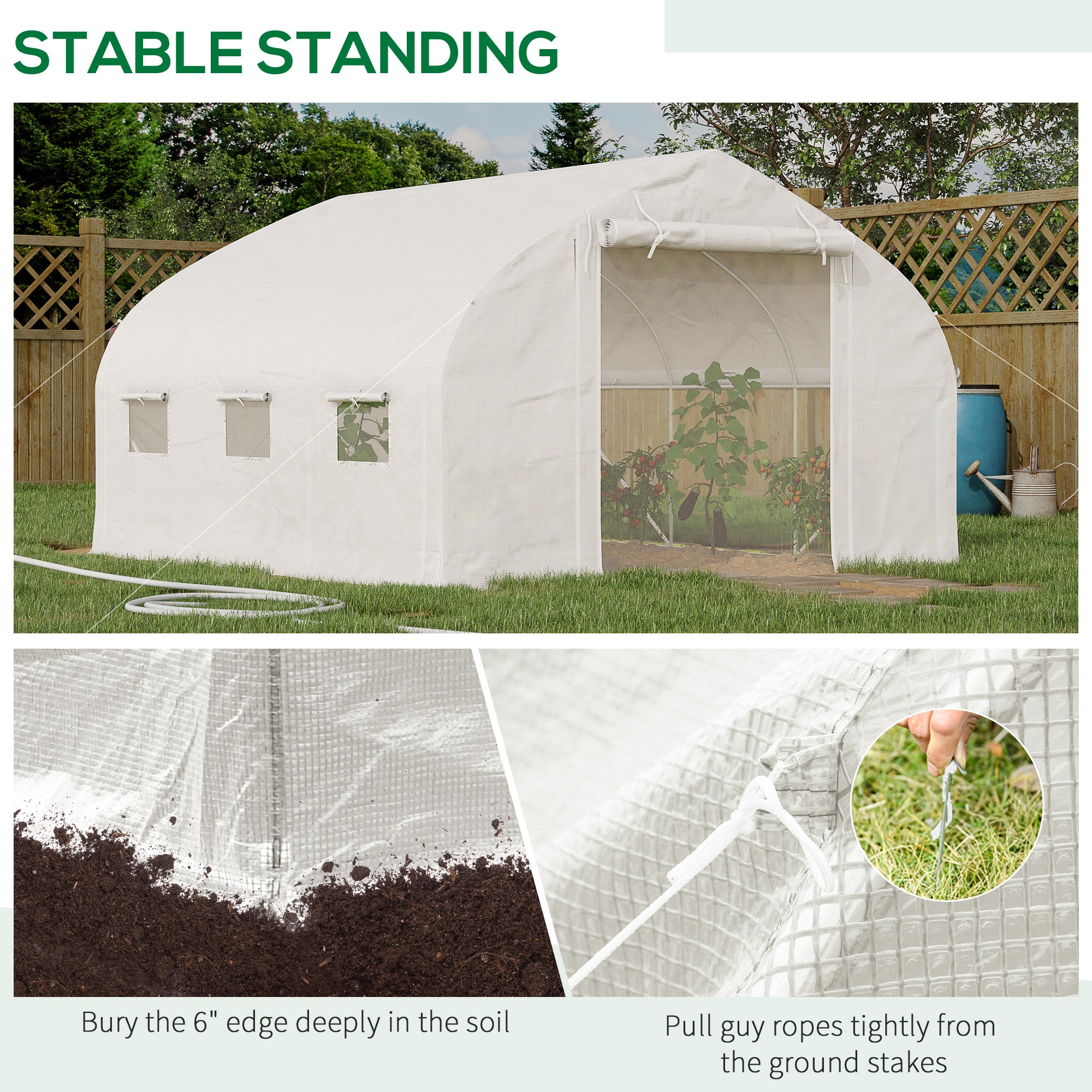 11.5' x 10' x 6.5' Walk-in Tunnel Greenhouse, Green House with Zippered Mesh Door, 7 Mesh Windows & Roll-up Sidewalls, Upgraded Gardening Plant Hot House with Galvanized Steel Hoops, White - White - Image 7