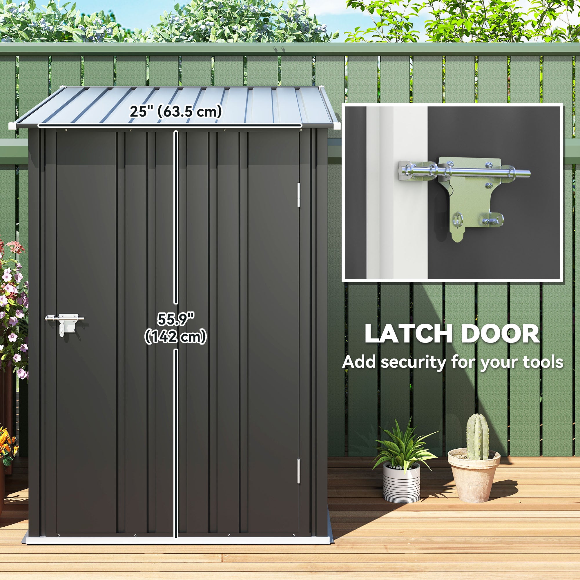 Small Metal Garden Shed, 3.3' x 3.4', Galvanized Steel, Lockable Tool Shed for Patio, Backyard, Lawn, Dark Gray - Dark Gray - Image 5