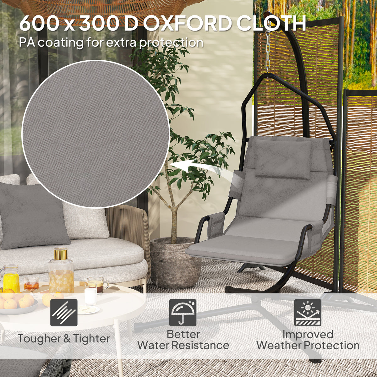 Hammock Chair with Stand and PA Coating Cushion, Hanging Swing Chair with Steel Frame for Indoor and Outdoor, Gray