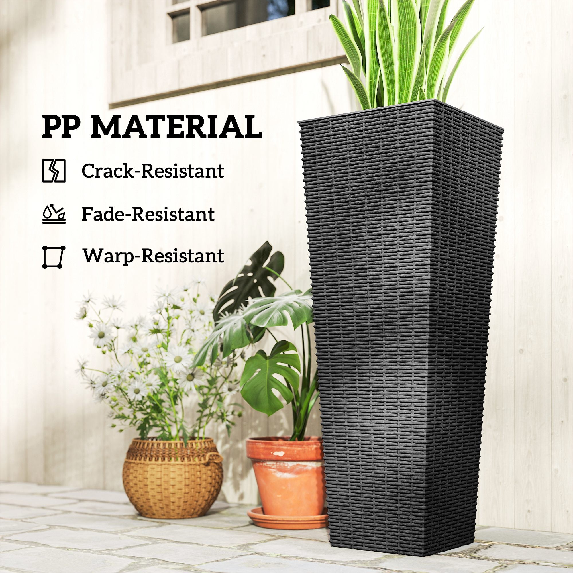 32 Inch Tall Planters for Outdoor Plants, Set of 2 Plastic Flower Pots with Drainage Holes, Black - Black - Image 7