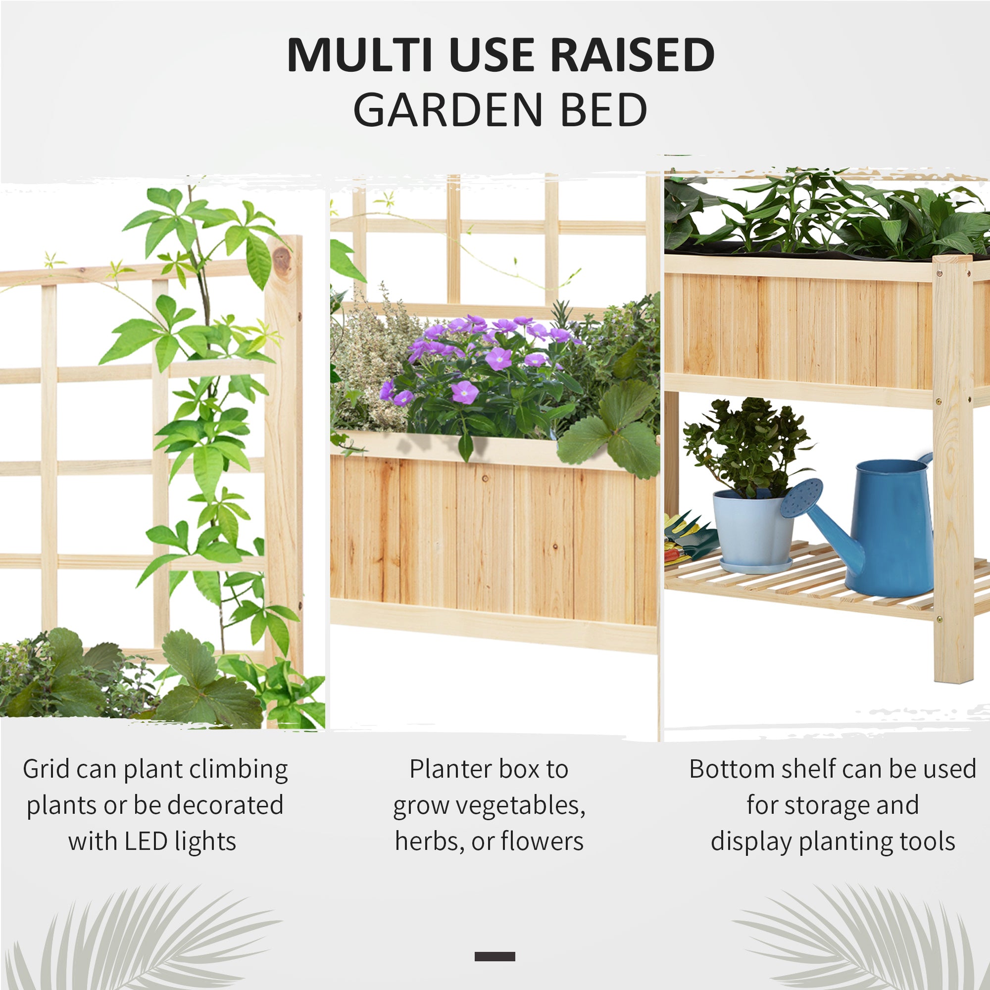 47'' Wooden Raised Garden Bed with Trellis, Coutryside Style Elevated Planter Box Stand with Open Storage Shelf, Spacious Planting Area for Vegetables, Herbs, Flowers - Natural - Image 4