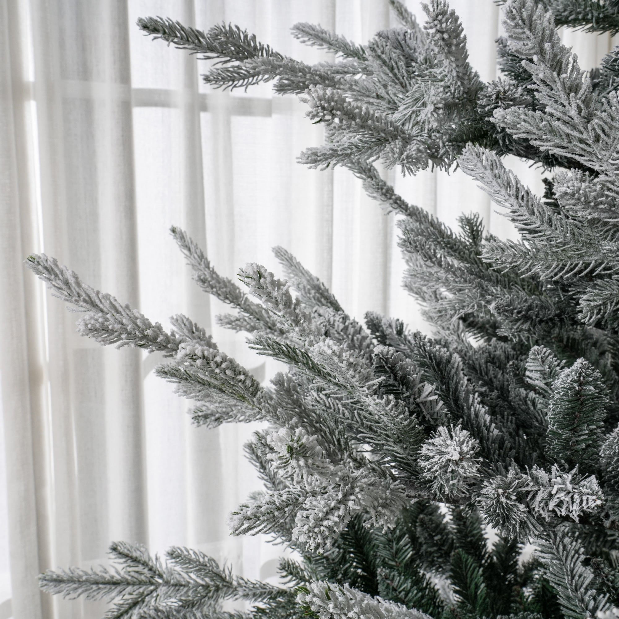 9 FT Artificial Christmas Tree, Flocked Hinged Xmas Tree with 1939 Tips, Steel Base, Auto Open, Green