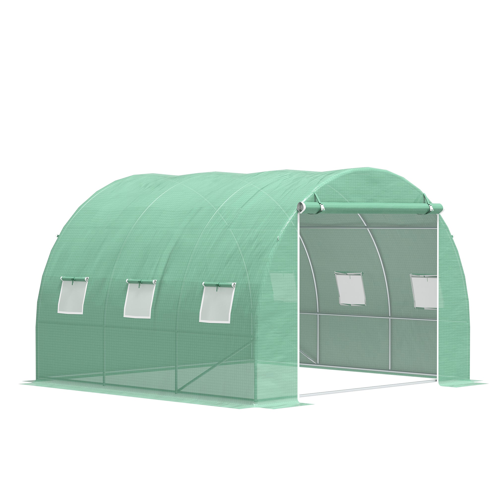 10' x 10' x 7' Walk-in Tunnel Greenhouse with High-Quality Transparent PE Cover, Zipper Doors & Windows - Green