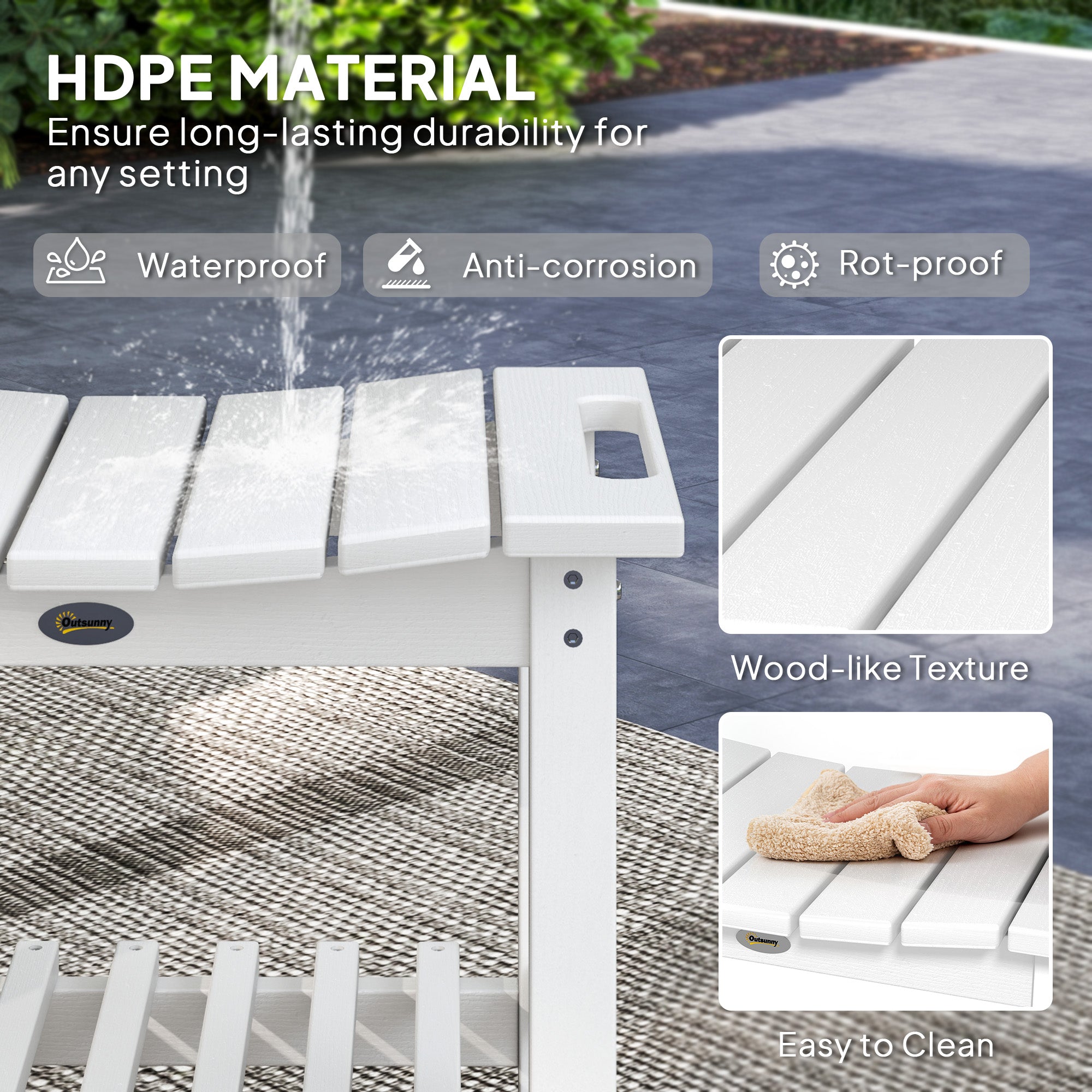 HDPE Shower Bench, Waterproof Shower Stool with Handle, Storage Shelf, Non-Slip Pads for Indoor Outdoor, White