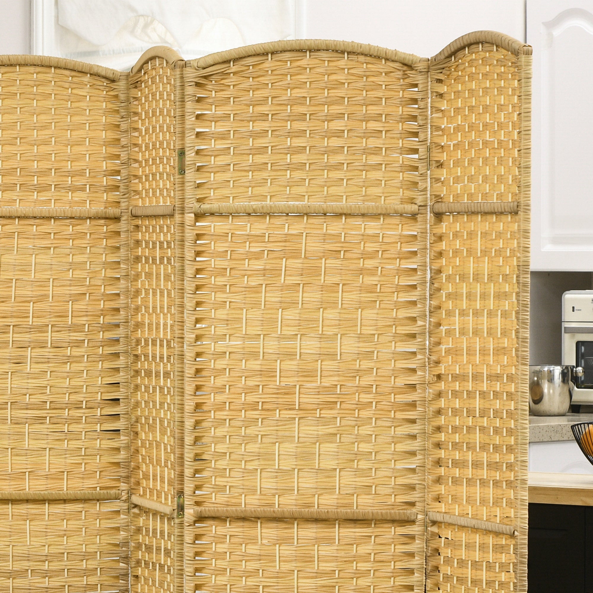 Folding Room Divider Screen 6 Panel 6' Tall Privacy Screen Freestanding Wood Partition for Home Office, Nature Wood