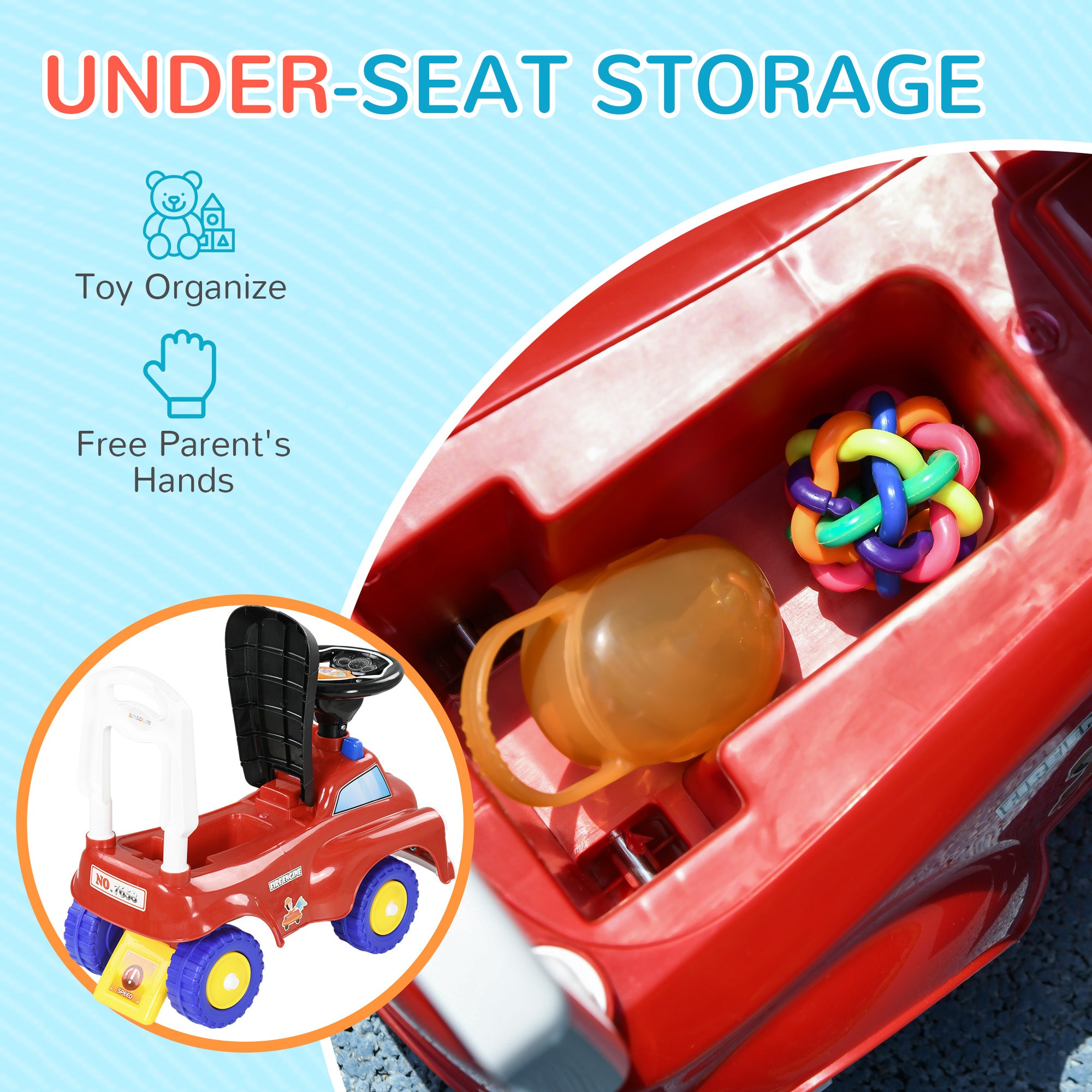 Toddler Ride on Fire Truck with Music, Horn, Under Seat Storage, for Kids 18-36 Months, Red