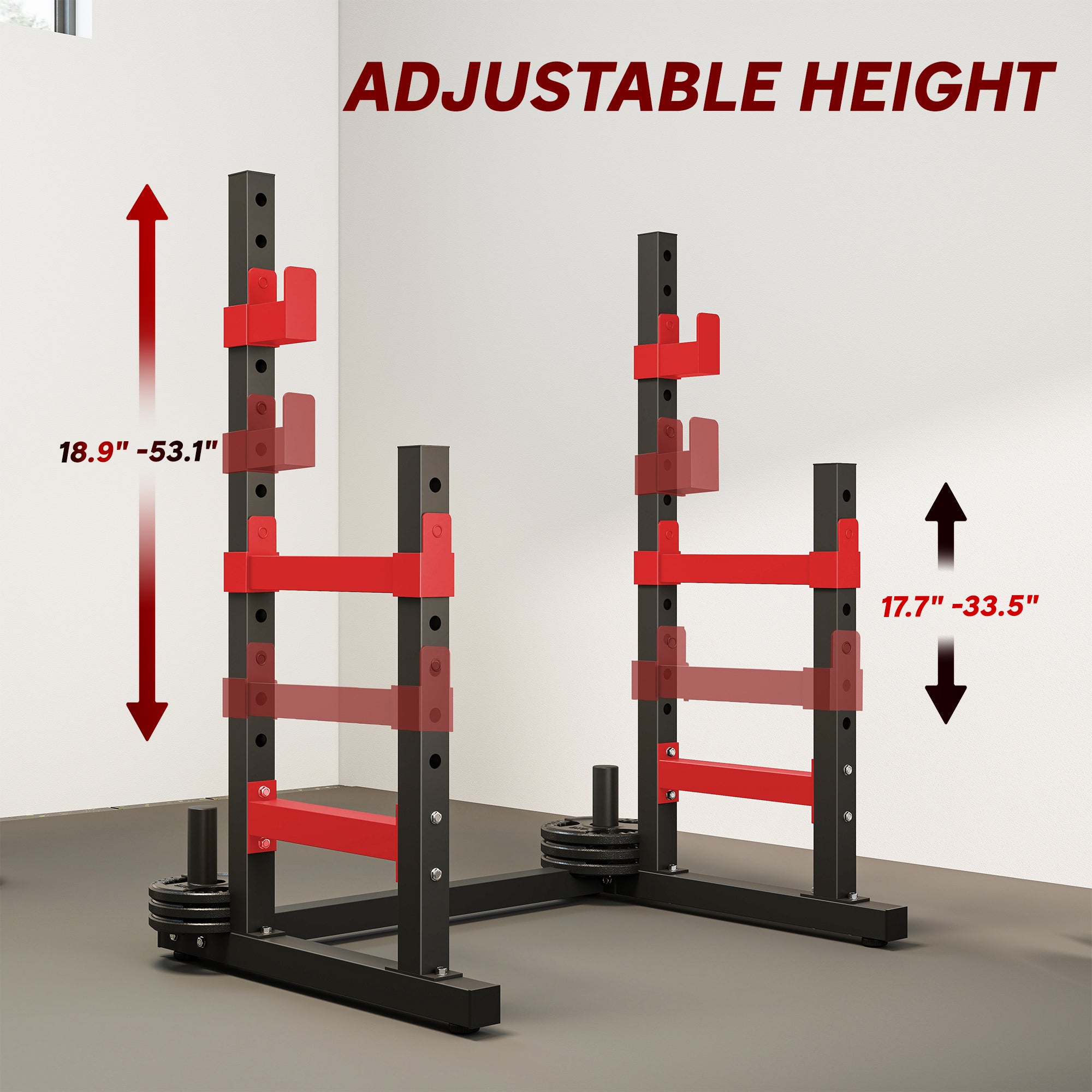 Adjustable Squat Rack, 660lbs Multi-Functional Bench Press Rack for Weight Lifting Home Gym Strength Training, Red