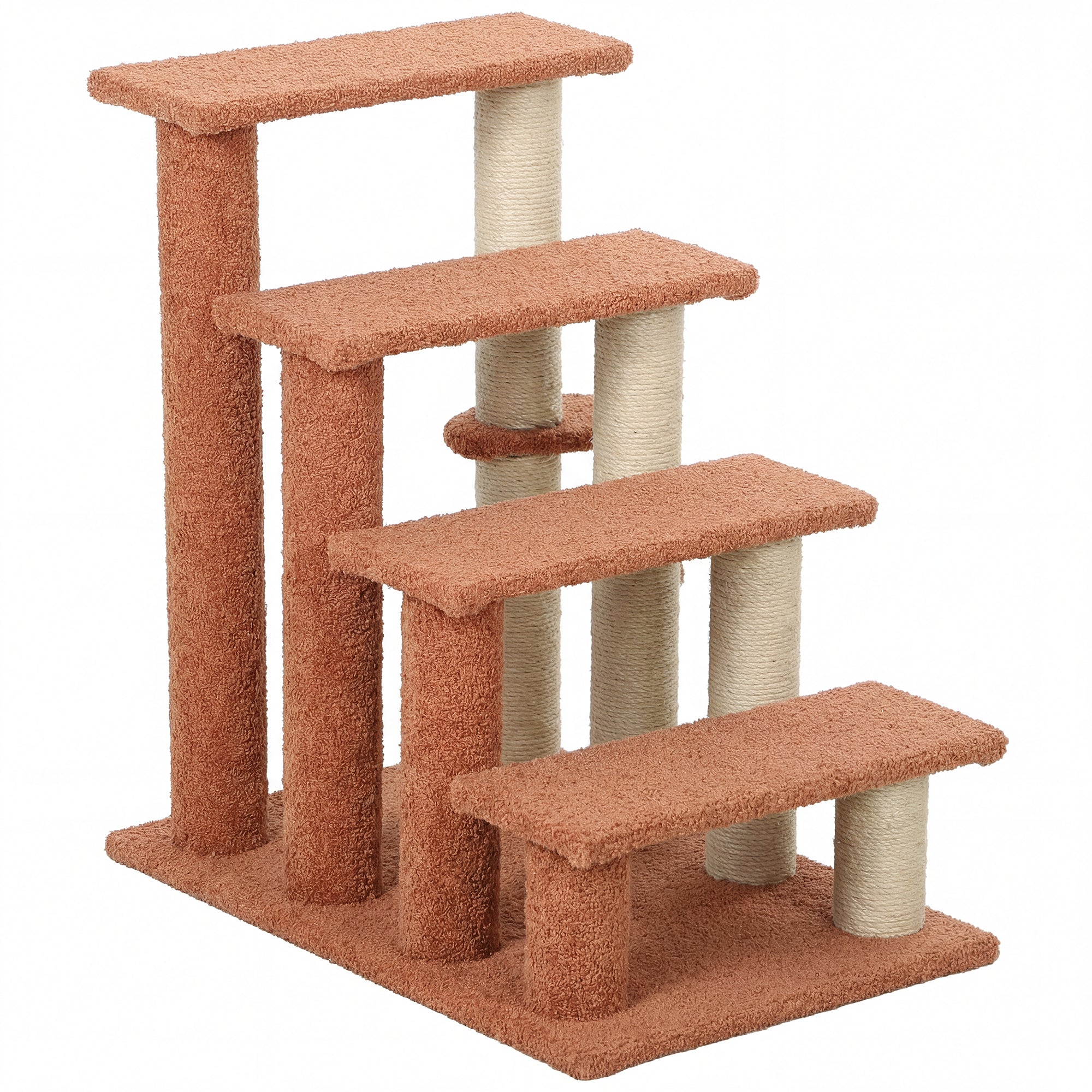 4 Levels Cat Steps with Scratching Posts for High Bed, Sofa, Brown - Brown