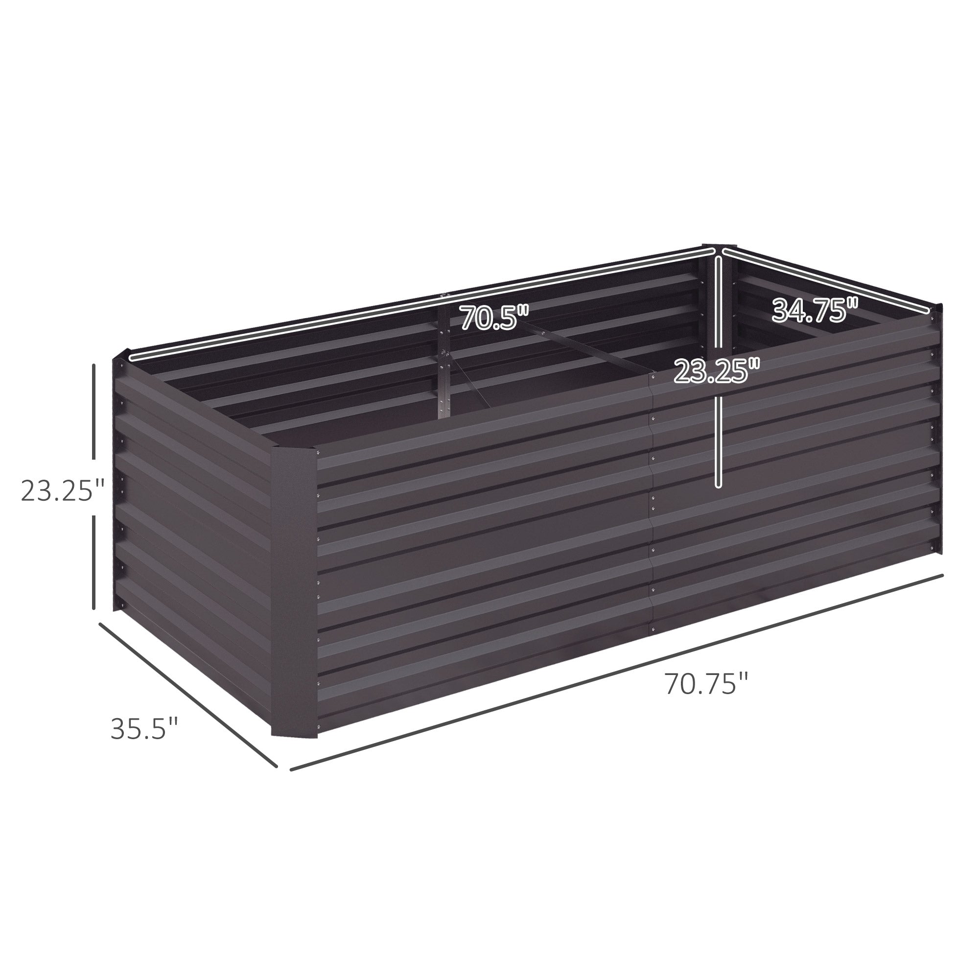 Galvanized Raised Garden Bed, Steel Outdoor Planters with Reinforced Rods, 71" x 36" x 23", Dark Gray - Dark Gray - Image 3