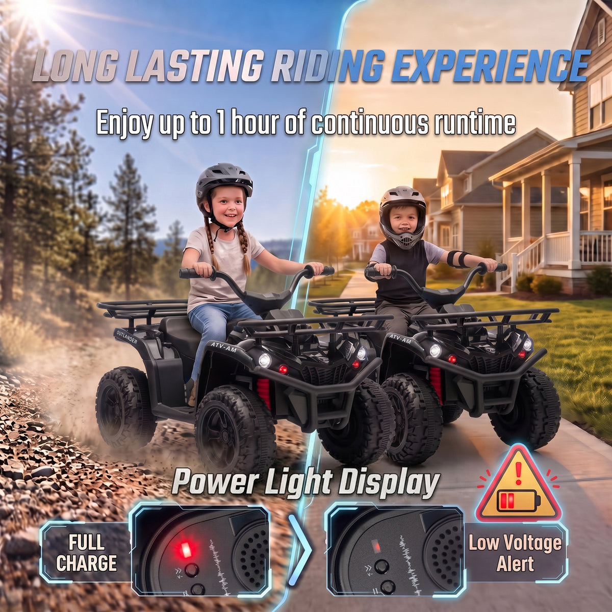 12V Ride on ATV, 4 Wheeler for Kids with Dual Motors, Soft Start, Battery Display, Music, Lights for 3-8 Years, Black