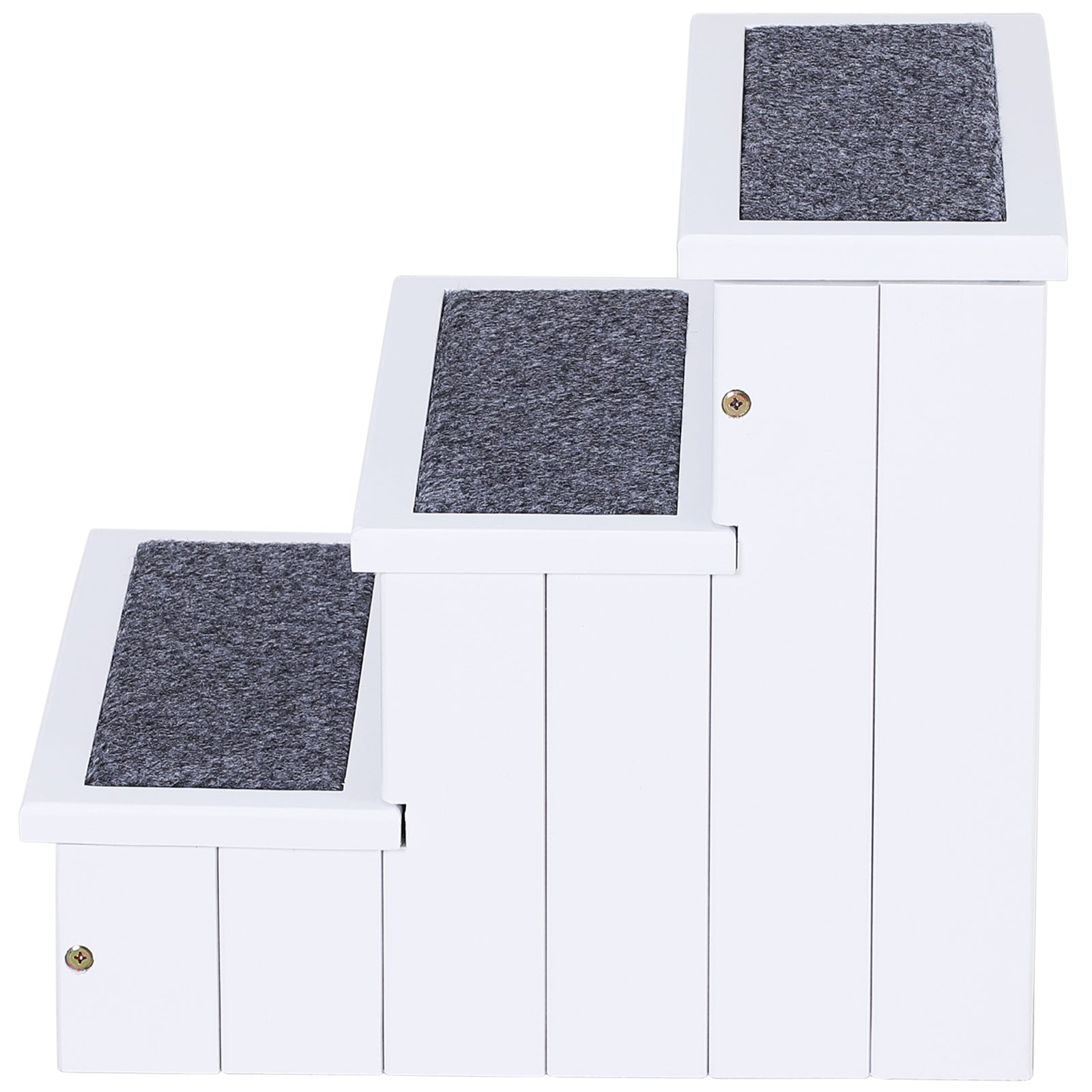 3 Step Wooden Carpeted Non Slip Pet Stairs Ramp for Cats and Small Dogs - White - White - Image 8