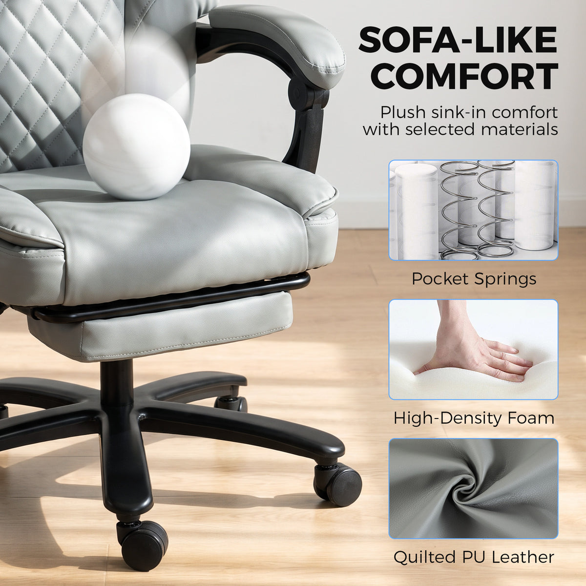 Massage Office Chair with Heat, 400lbs Heavy Duty Desk Chair with Adjustable Headrest, Reclining, Footrest, Light Gray
