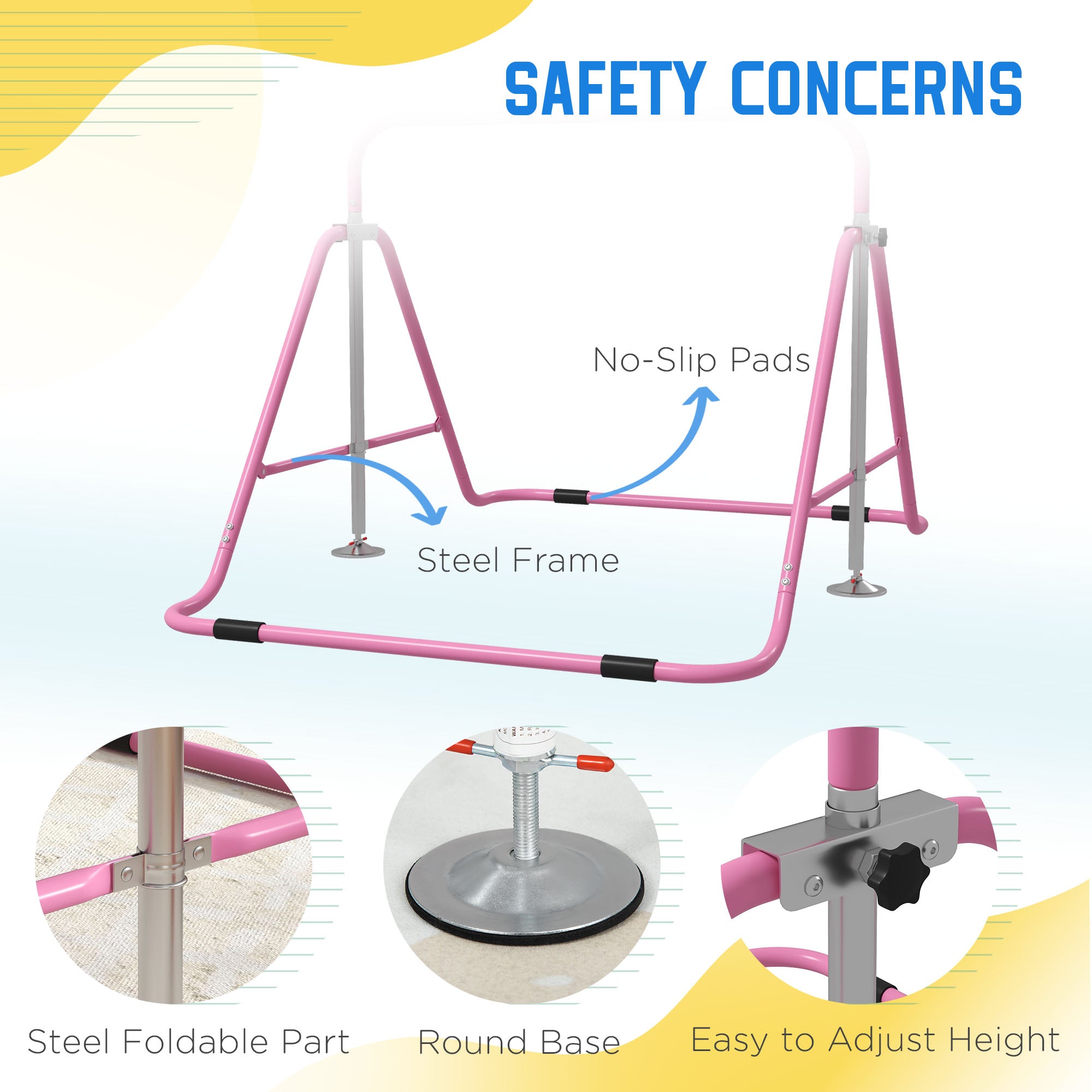 Folding Gymnastics Bar for Kids, Adjustable Height, Bubble Gum Pink