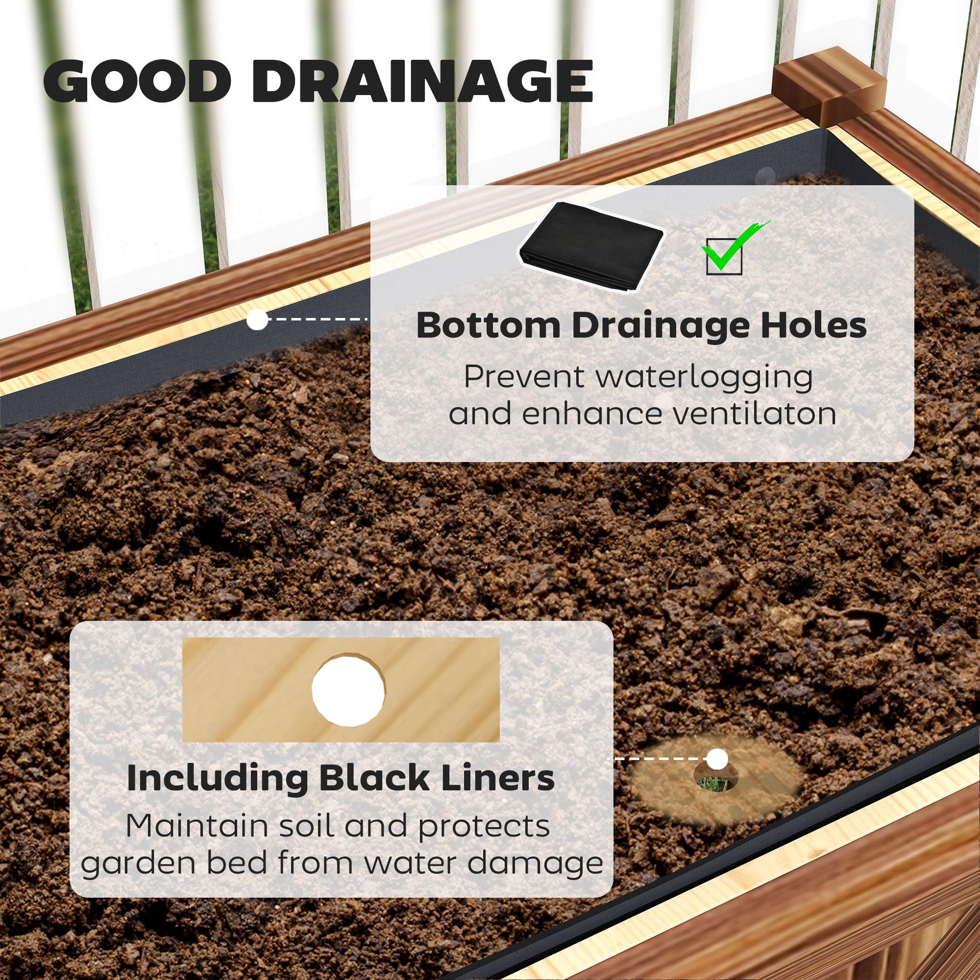 Raised Garden Bed, 47 x 22 x 31.5 in Elevated Wood Planter Box with Storage Shelf, Drainage Holes and Liner, Carbonized - Carbonized - Image 5