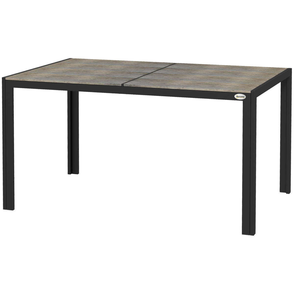 Patio Table for 6 with Aluminum Frame, Faux Wood Tabletop, Rectangular Outdoor Table for Backyard, Lawn, Balcony, Gray