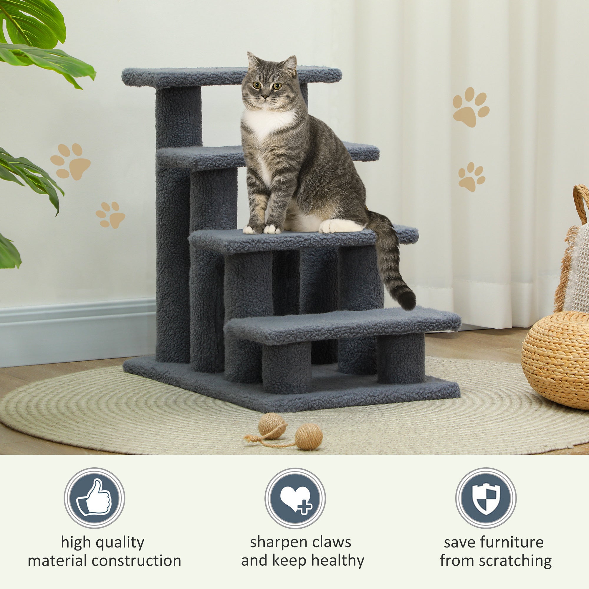 25" 4-Step Multi-Level Carpeted Cat Scratching Post Pet Stairs, Gray - Grey - Image 6