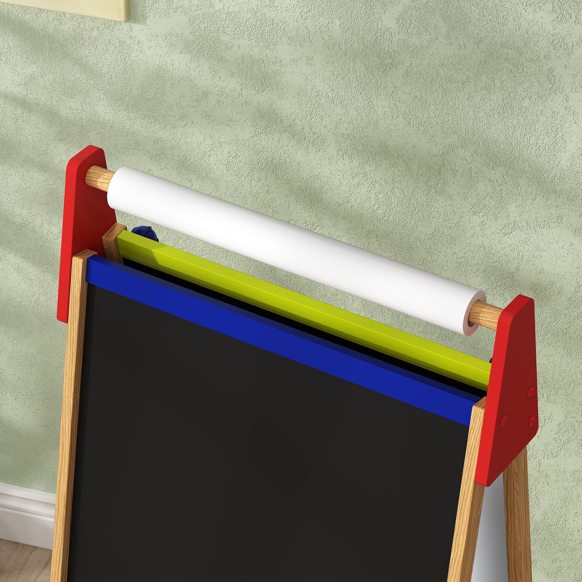 3 in 1 Easel for Kids with Paper Roll, Whiteboard, Chalkboard, Double Sided & Adjustable Height, Nature Wood