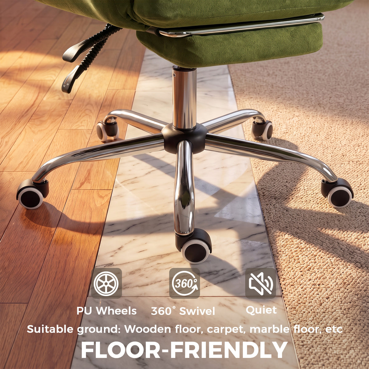 Criss Cross Office Chair with Flip-Up Armrests, Wide Seat, Reclining Cross Legged Desk Chair with Footrest, Green