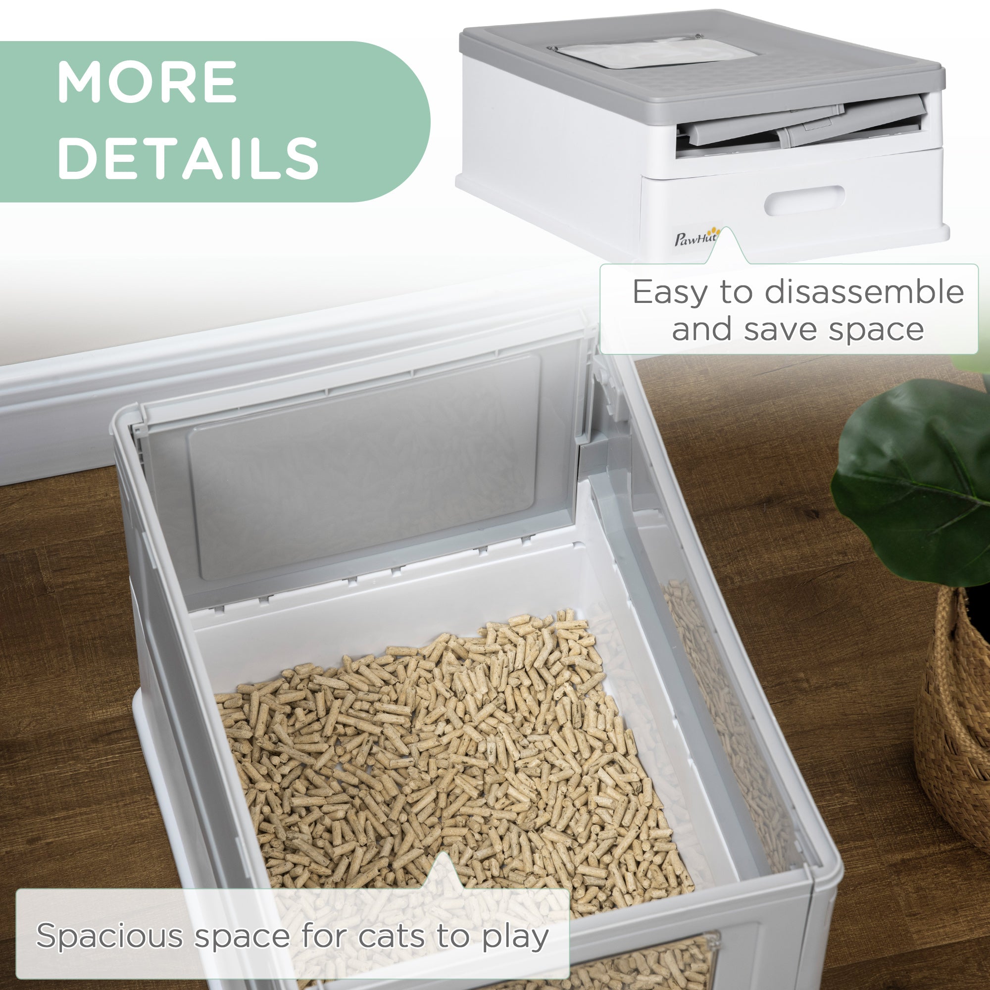 Fully Enclosed Cat Litter Box with Front Entry and Top Exit, Plastic, Gray & White - Gray - Image 7